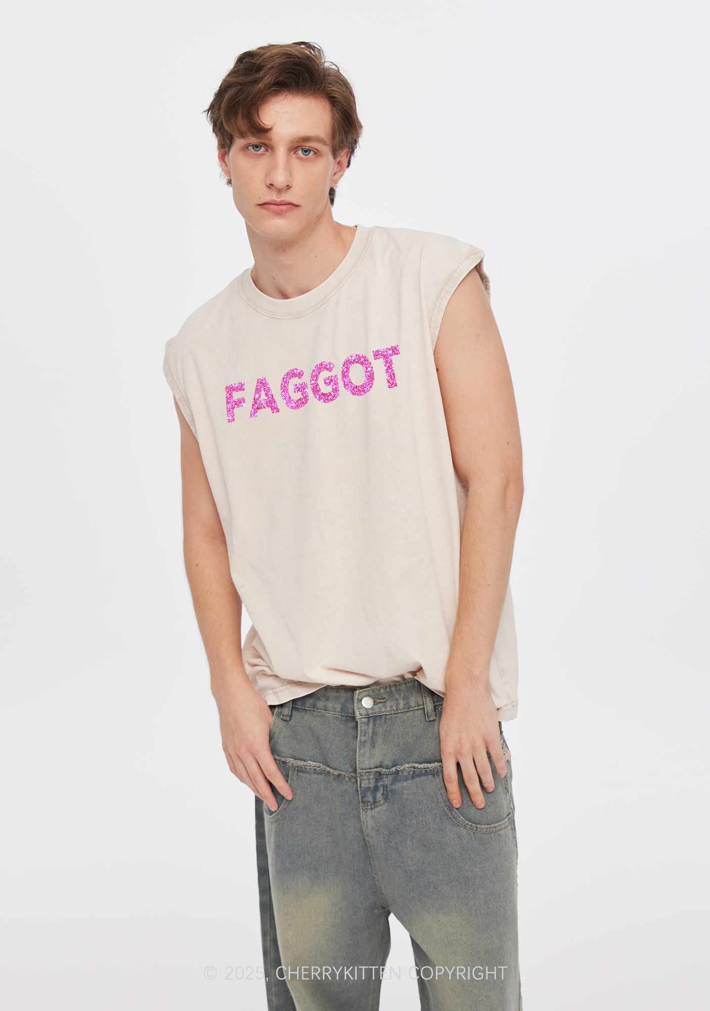 Glitter Faggot Pride Y2K Washed Muscle Tank Cherrykitten - Image 3