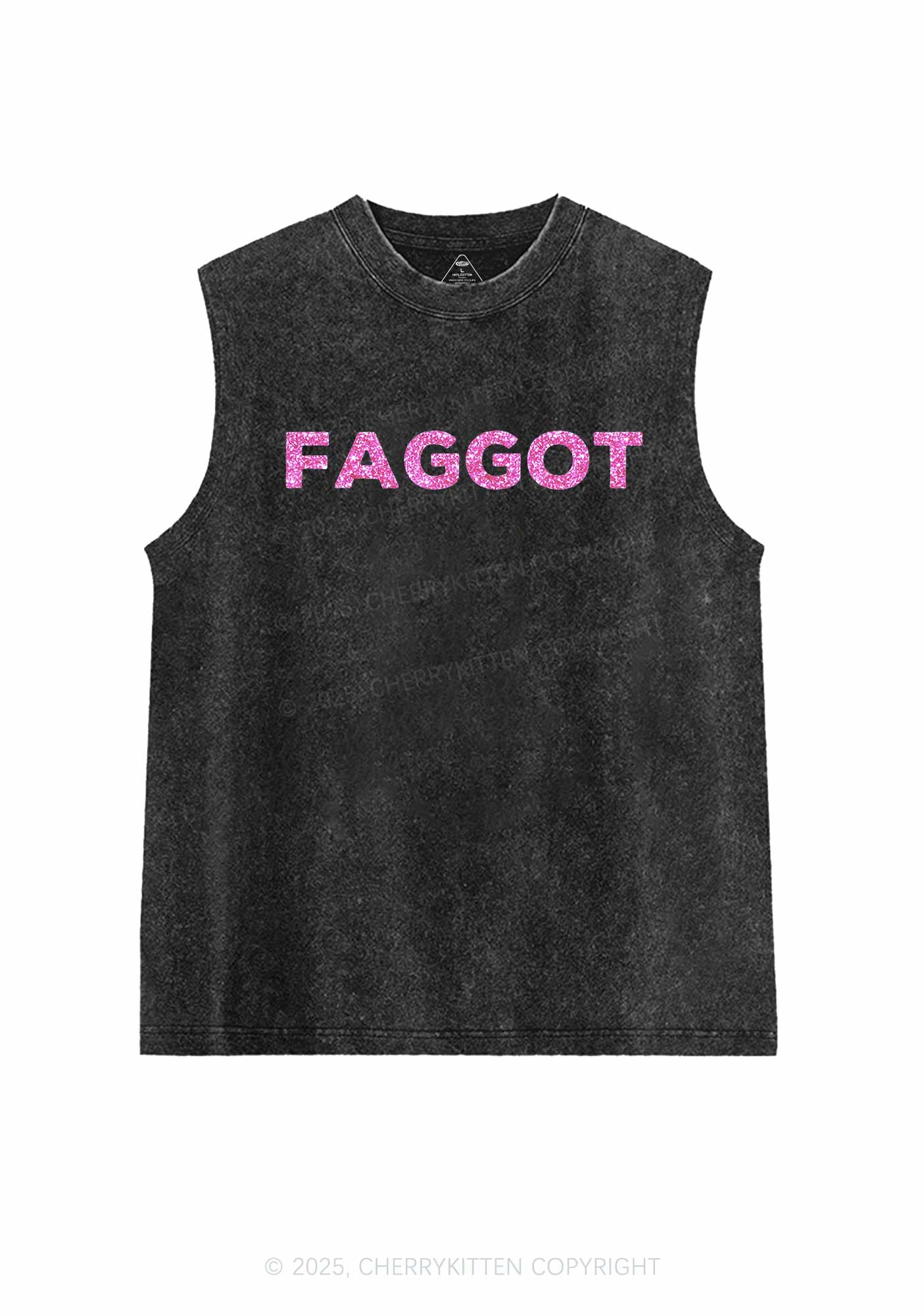Glitter Faggot Pride Y2K Washed Muscle Tank Cherrykitten - Image 4