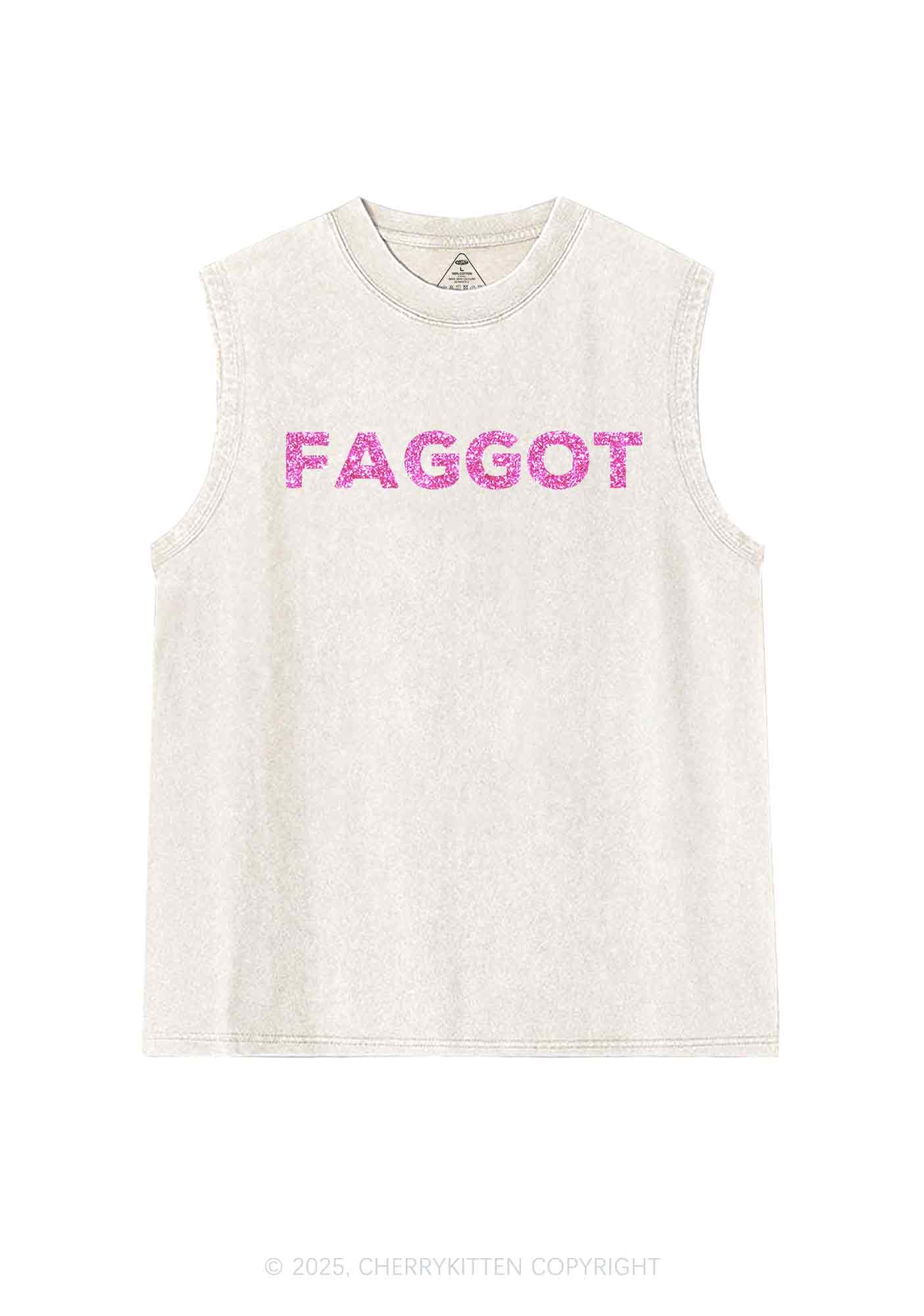 Glitter Faggot Pride Y2K Washed Muscle Tank Cherrykitten - Image 5