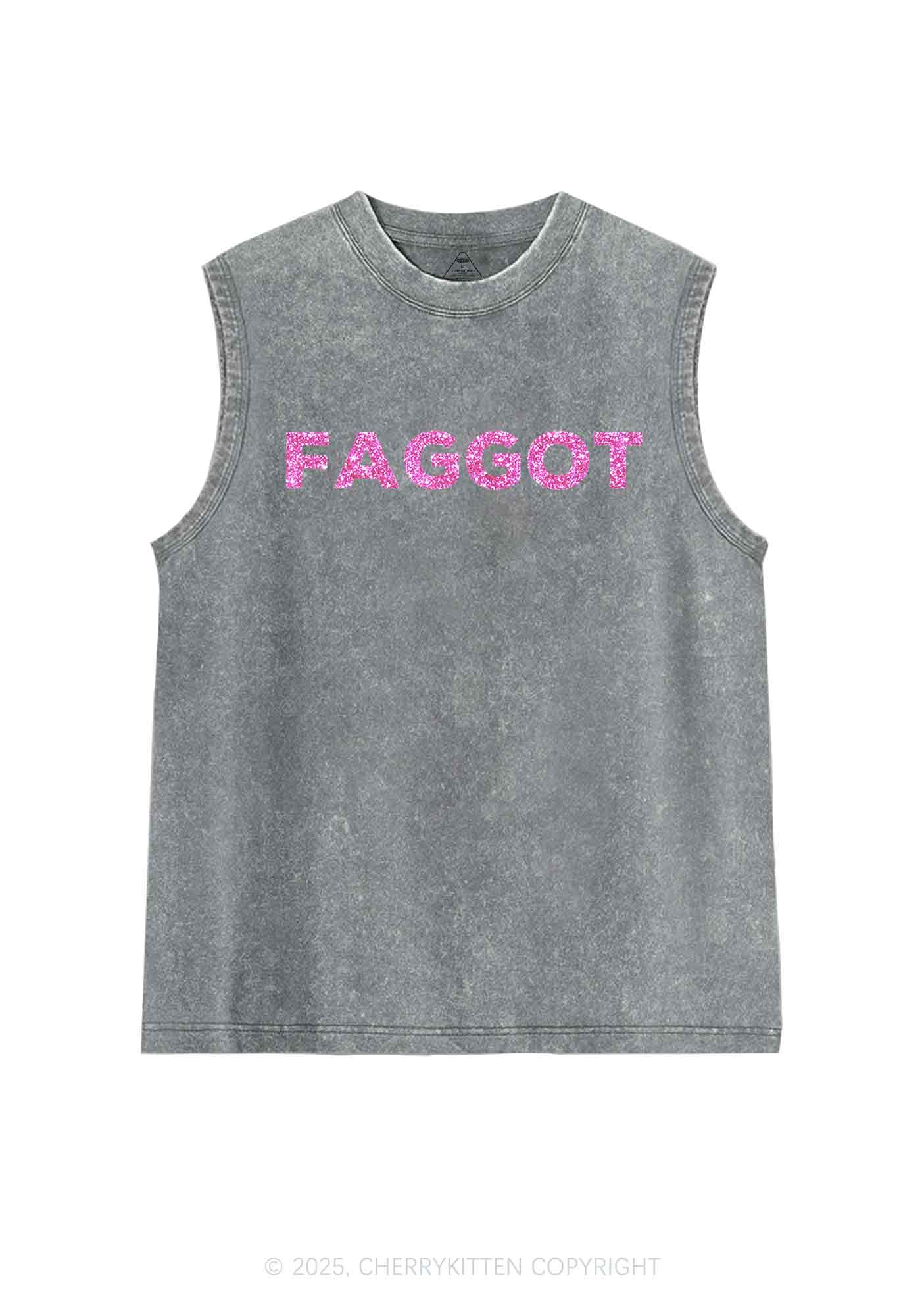 Glitter Faggot Pride Y2K Washed Muscle Tank Cherrykitten - Image 7