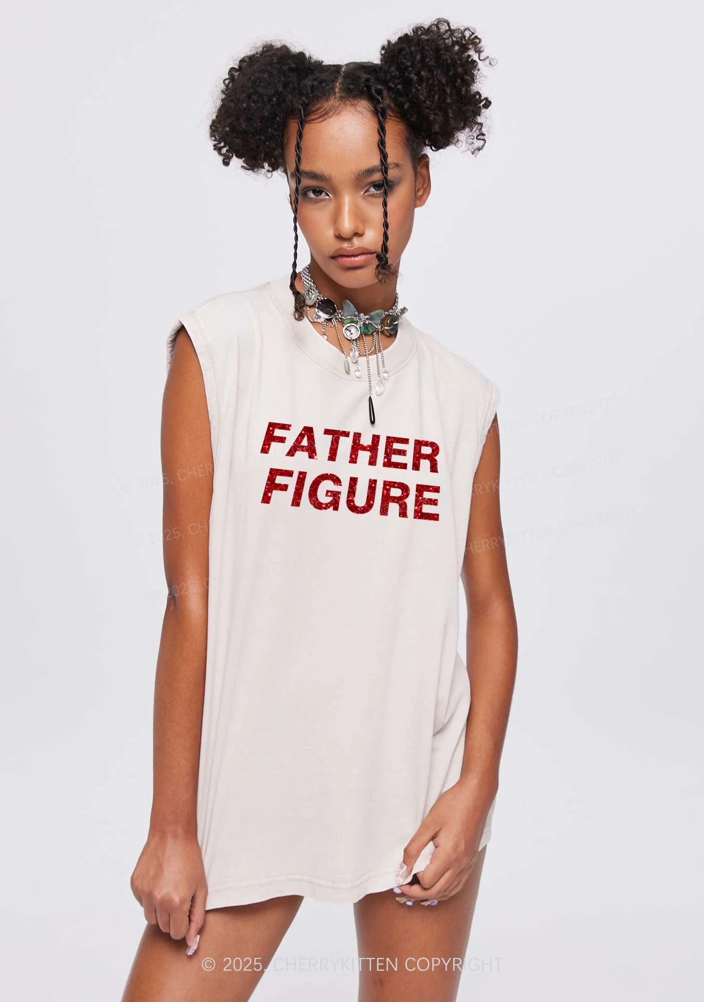 Glitter Father Figure Y2K Washed Muscle Tank Cherrykitten - Image 3