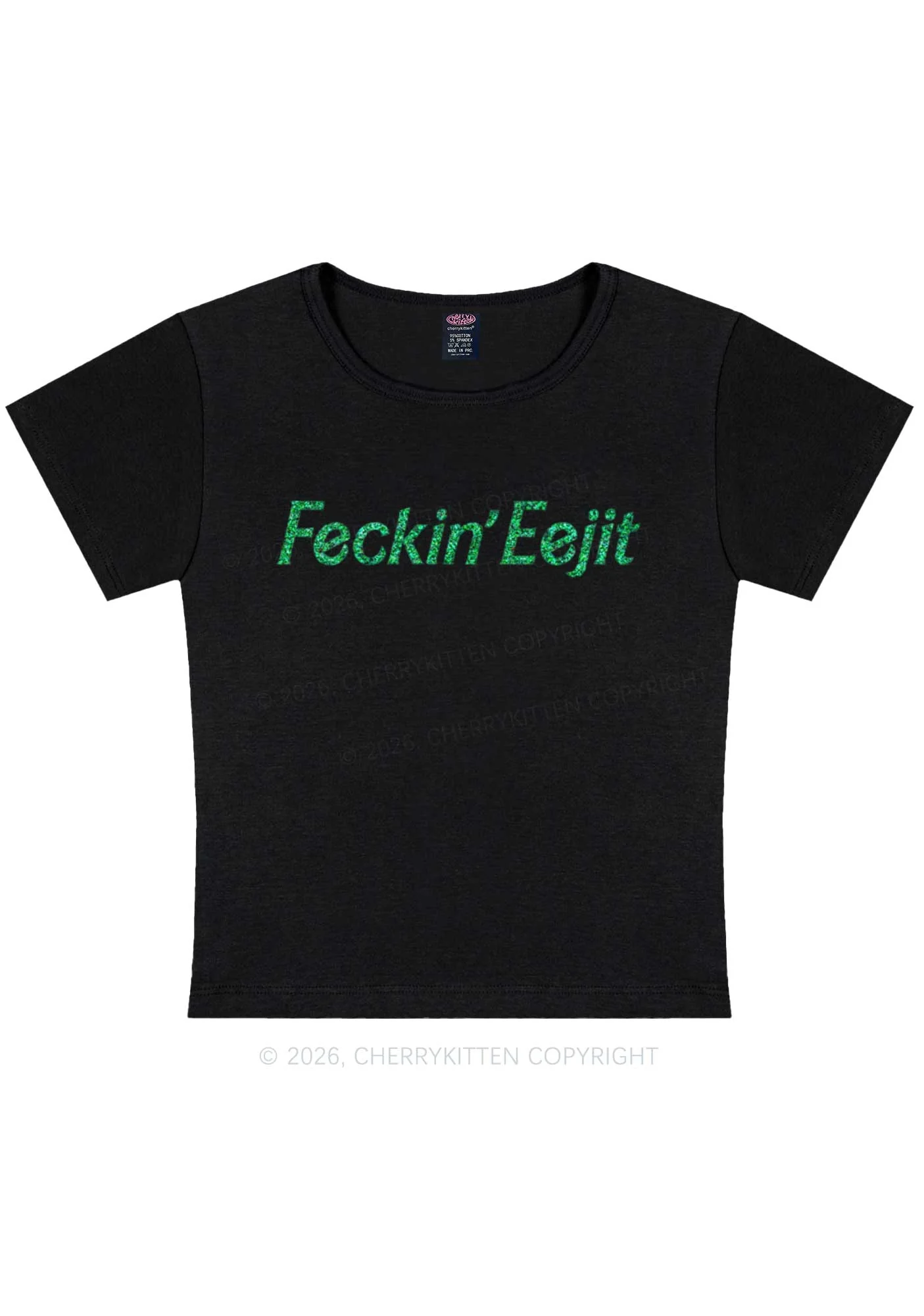 Glitter Feckin Eejit St Patricks Y2K Baby Tee Cherrykitten - Image 2
