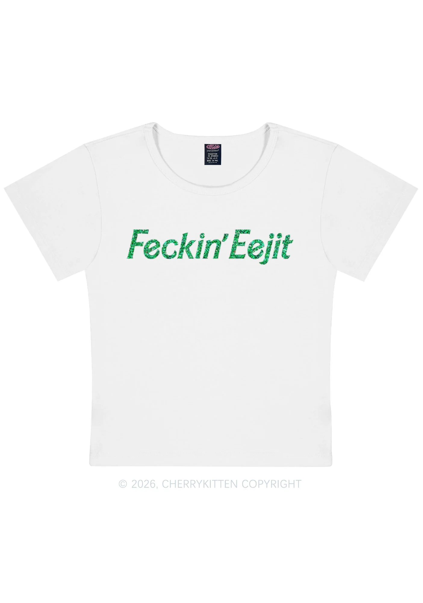 Glitter Feckin Eejit St Patricks Y2K Baby Tee Cherrykitten - Image 3