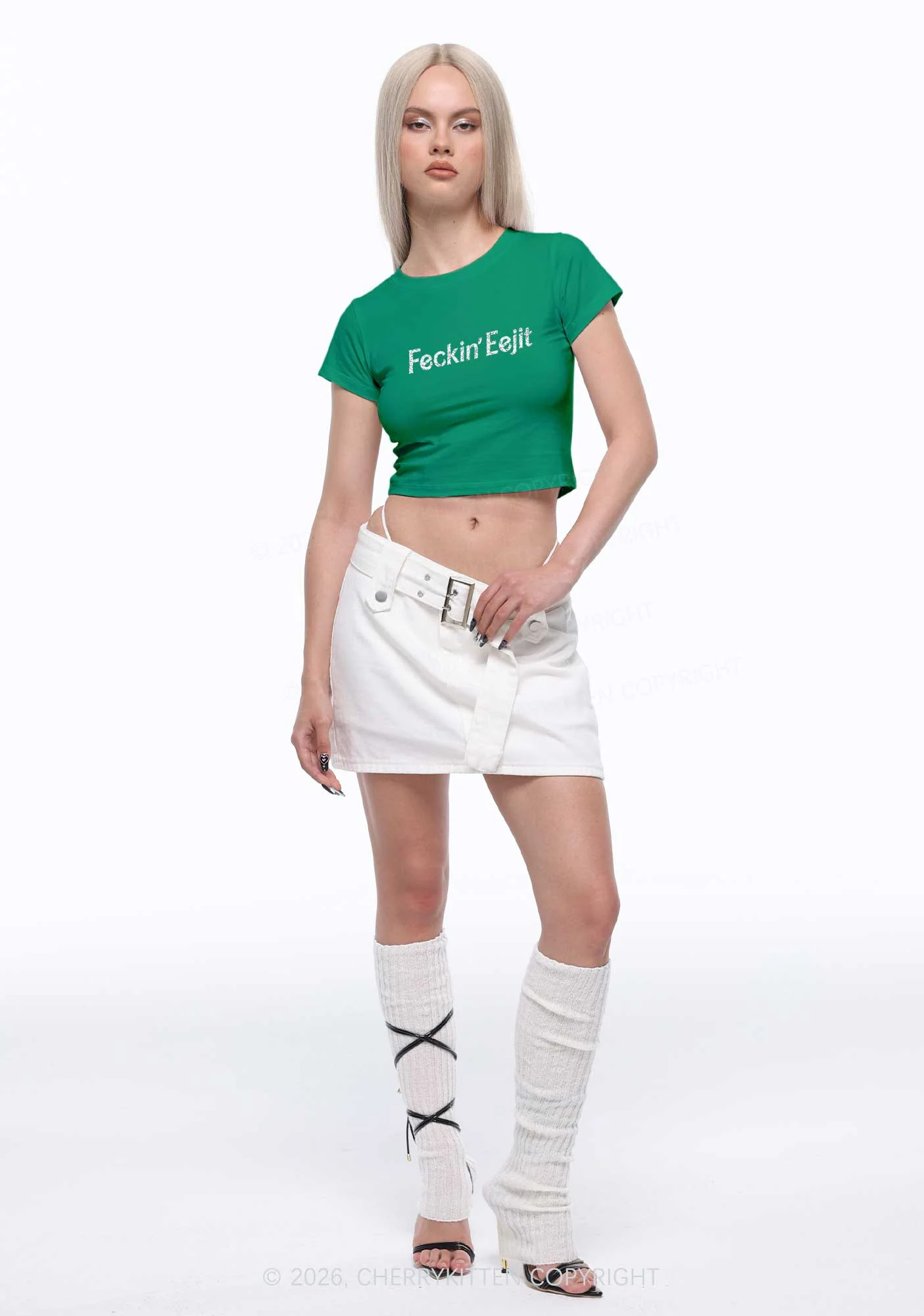 Glitter Feckin Eejit St Patricks Y2K Baby Tee Cherrykitten - Image 4