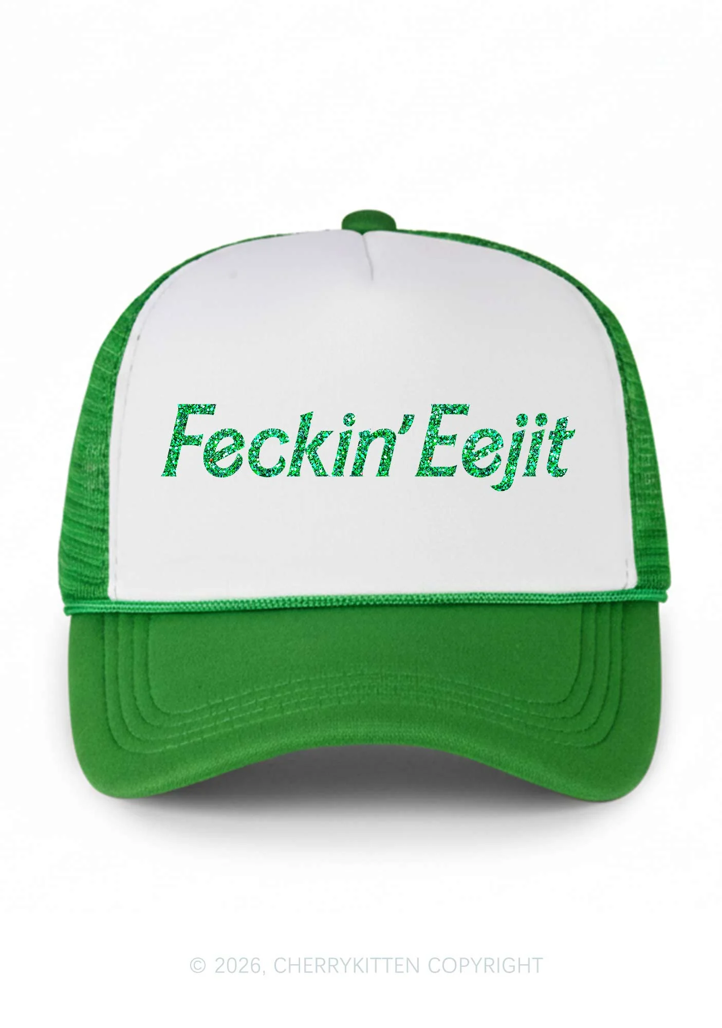 Glitter Feckin Eejit St Patricks Y2K Colorblock Trucker Hat Cherrykitten - Image 2