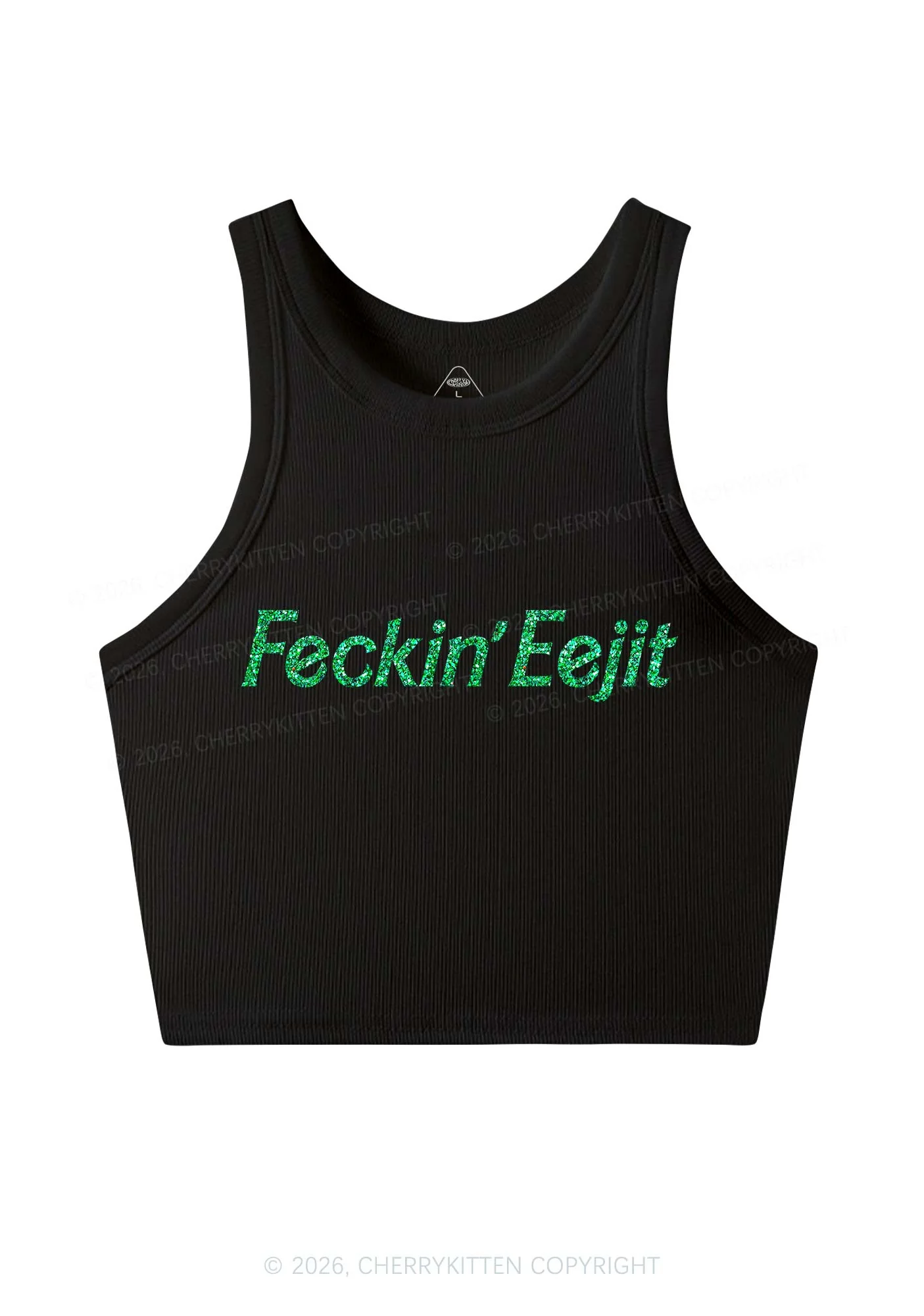 Glitter Feckin Eejit St Patricks Y2K Crop Tank Top Cherrykitten - Image 3