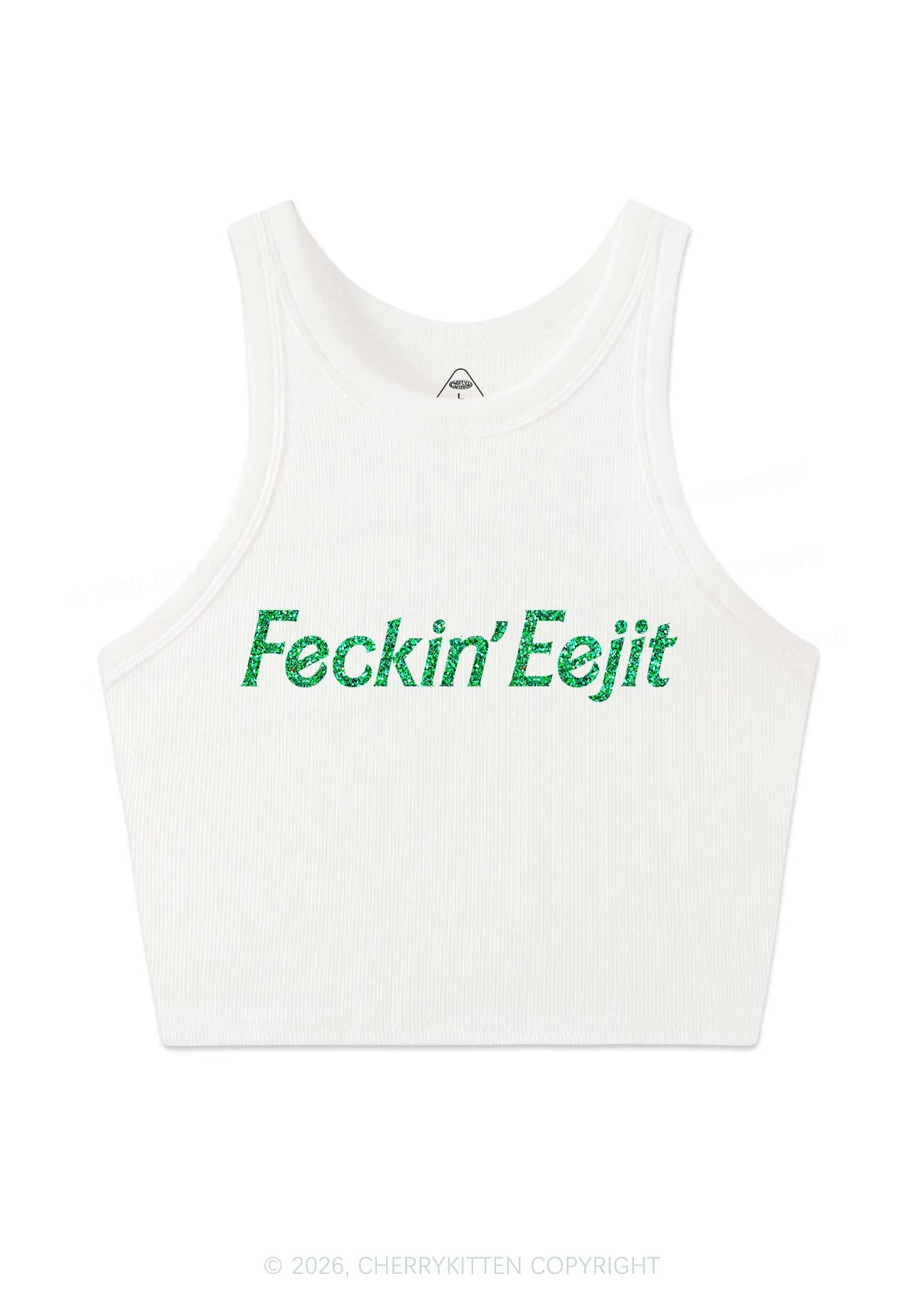 Glitter Feckin Eejit St Patricks Y2K Crop Tank Top Cherrykitten - Image 4
