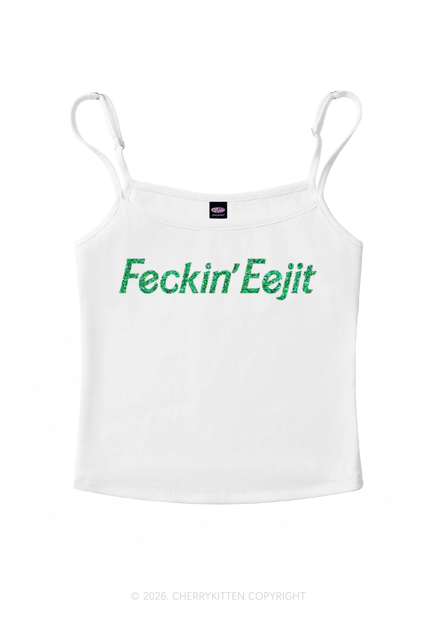 Glitter Feckin Eejit St Patricks Y2K Spaghetti Strap Cami Cherrykitten - Image 2