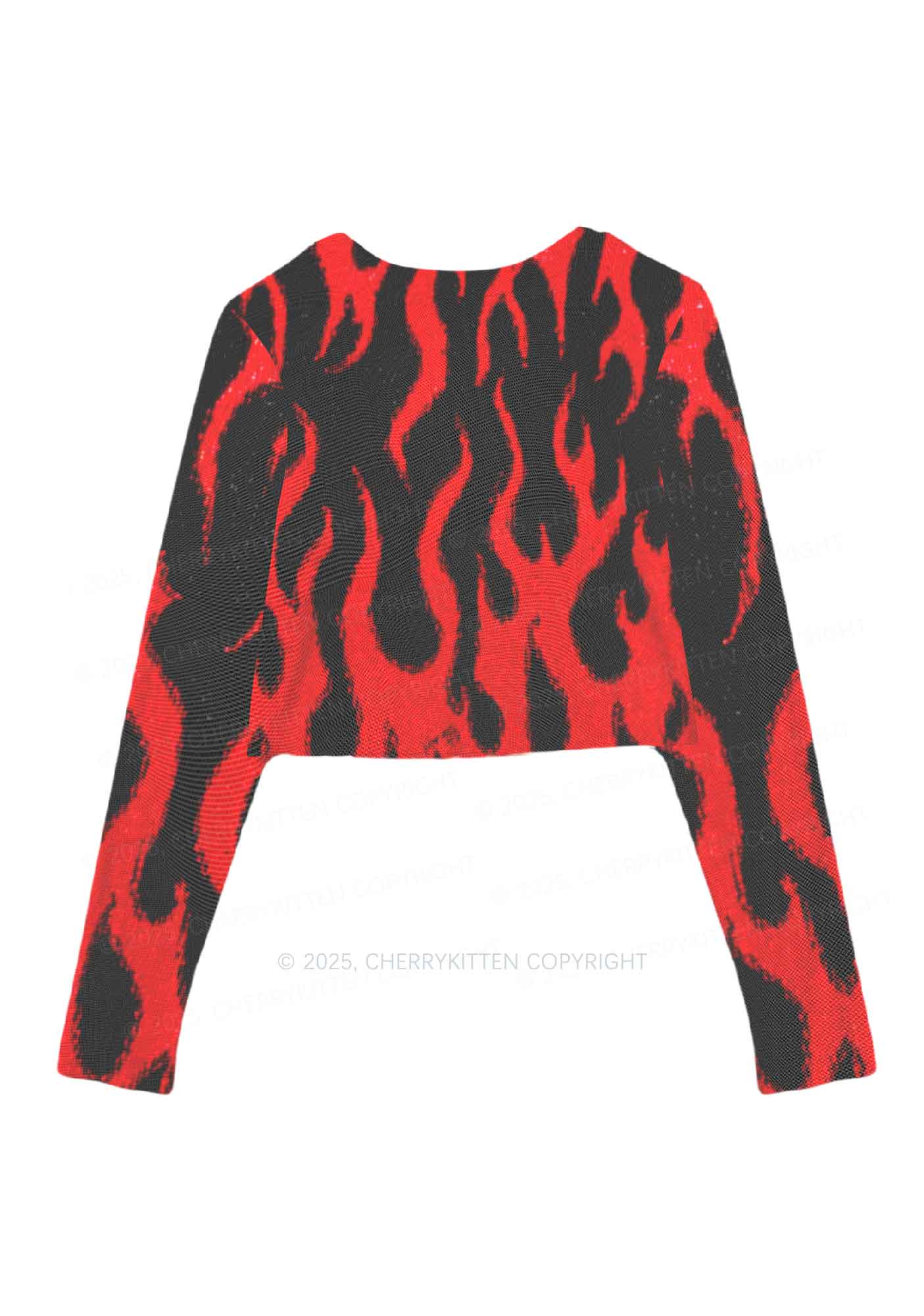 Glitter Flame Y2K Mesh Long Sleeve Crop Top Cherrykitten - Image 3