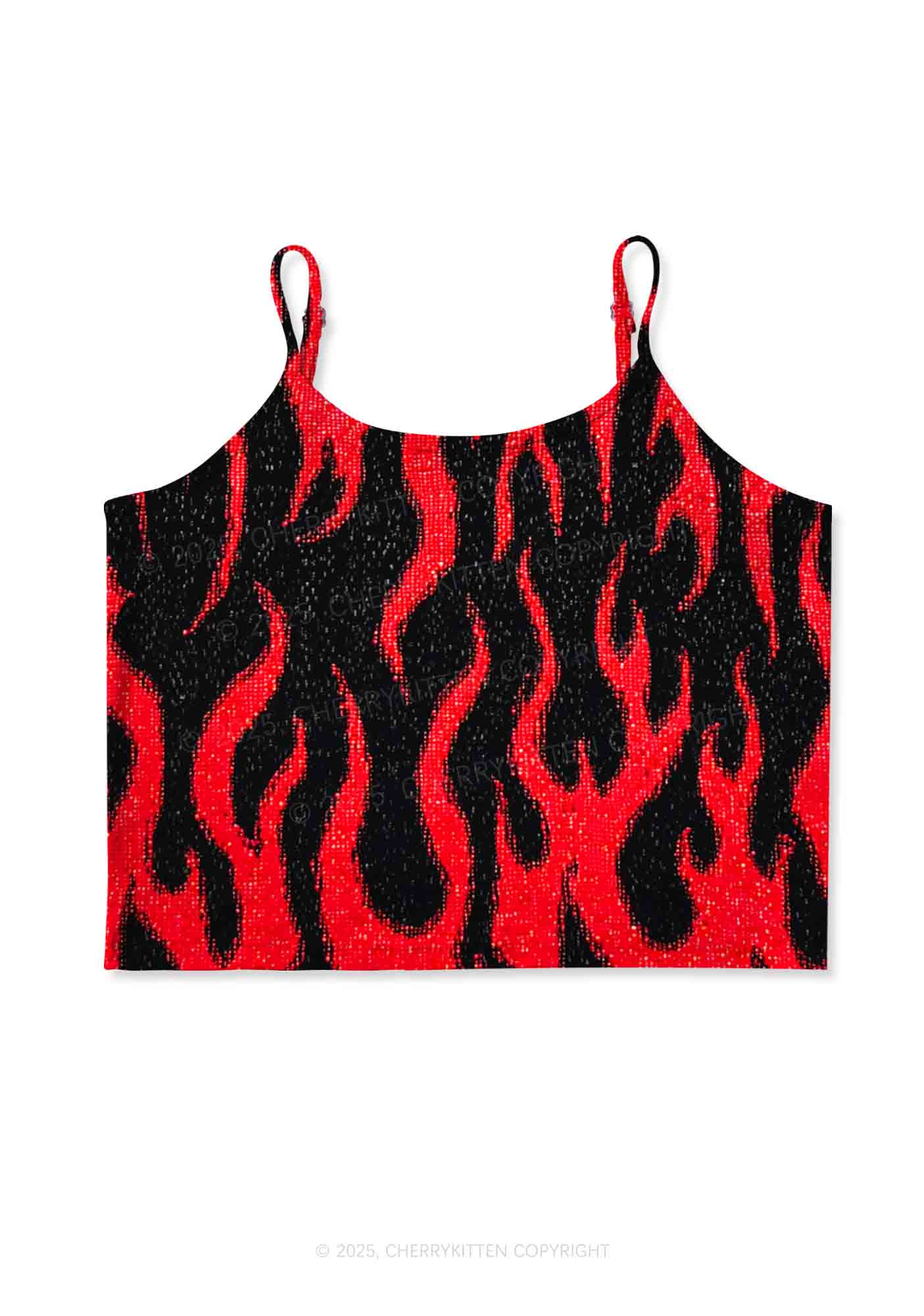 Glitter Flame Y2K Print Cami Crop Top Cherrykitten - Image 4