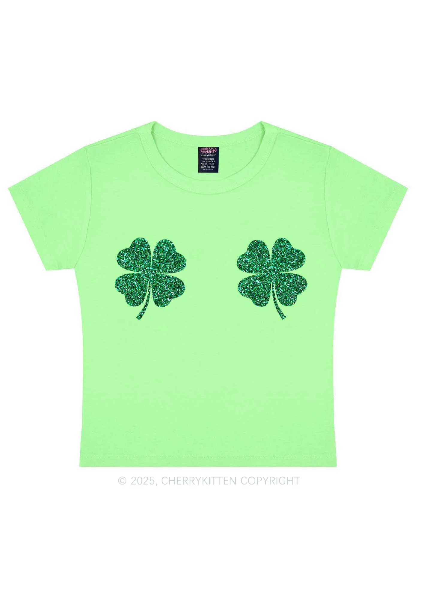 Glitter Four Leaf Clover St Patricks Y2K Baby Tee Cherrykitten - Image 10