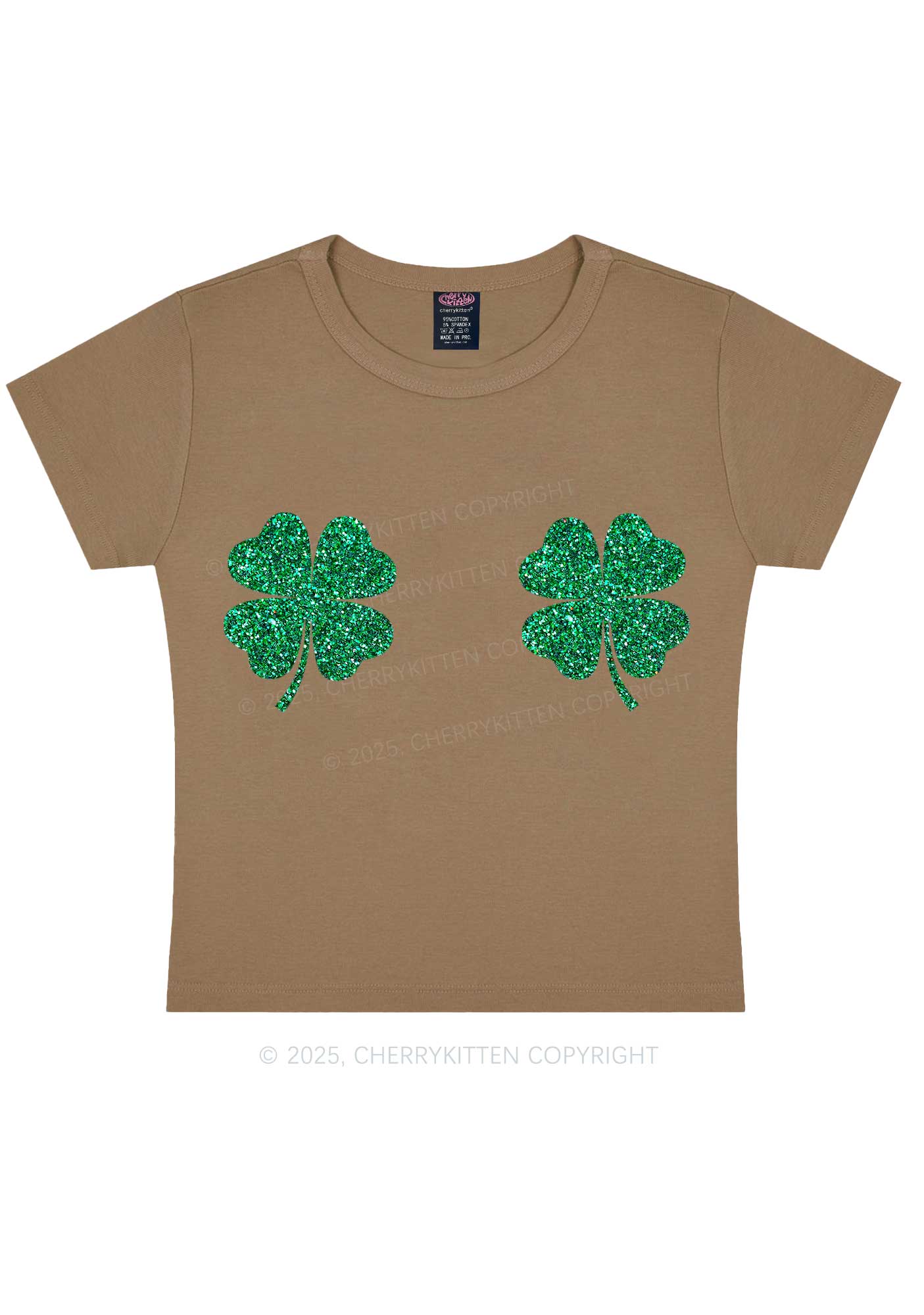 Glitter Four Leaf Clover St Patricks Y2K Baby Tee Cherrykitten - Image 11