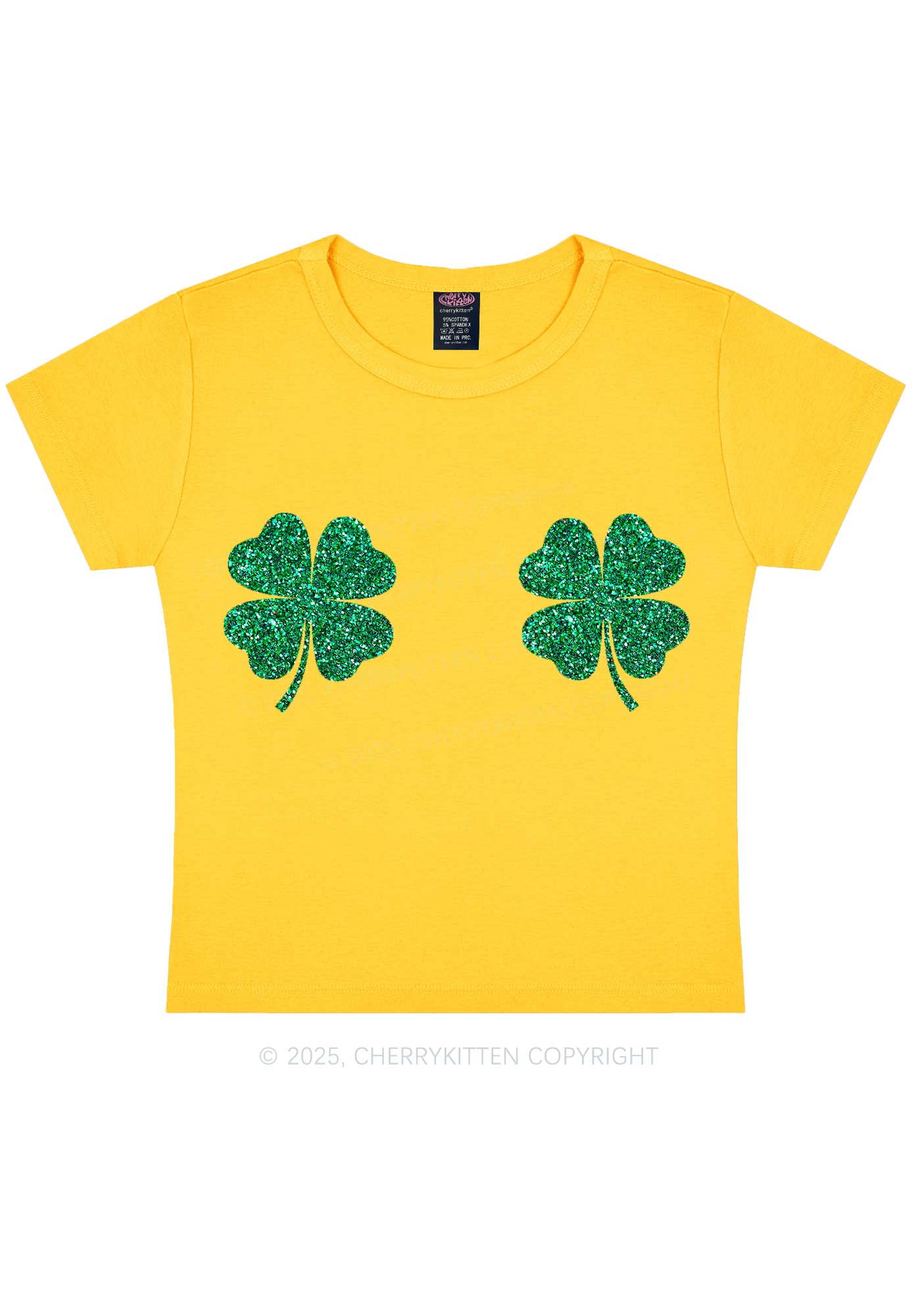 Glitter Four Leaf Clover St Patricks Y2K Baby Tee Cherrykitten - Image 4