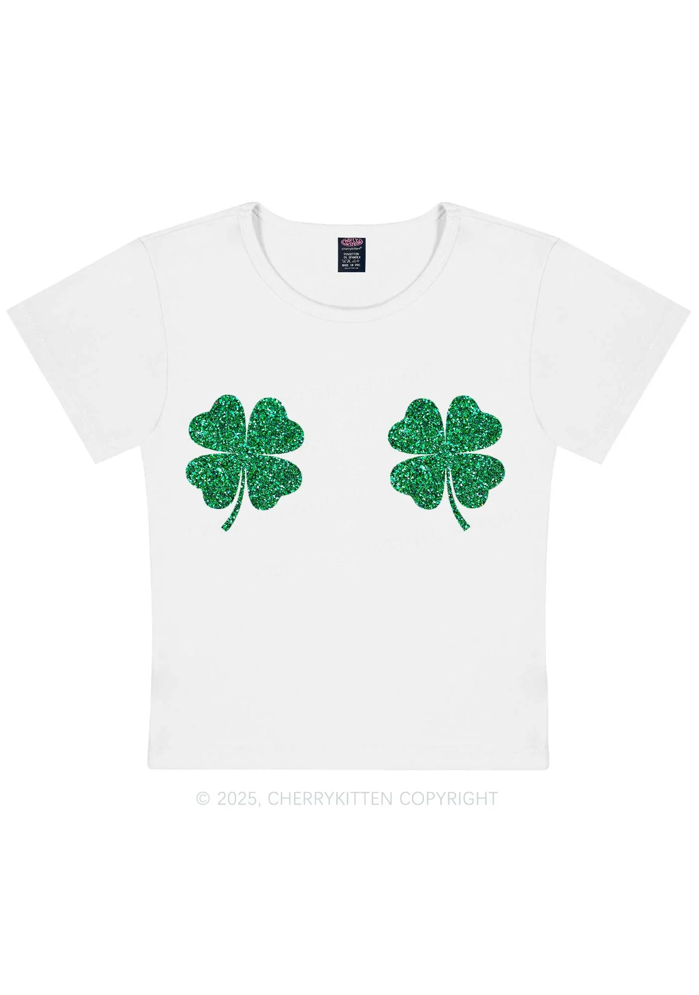 Glitter Four Leaf Clover St Patricks Y2K Baby Tee Cherrykitten - Image 5
