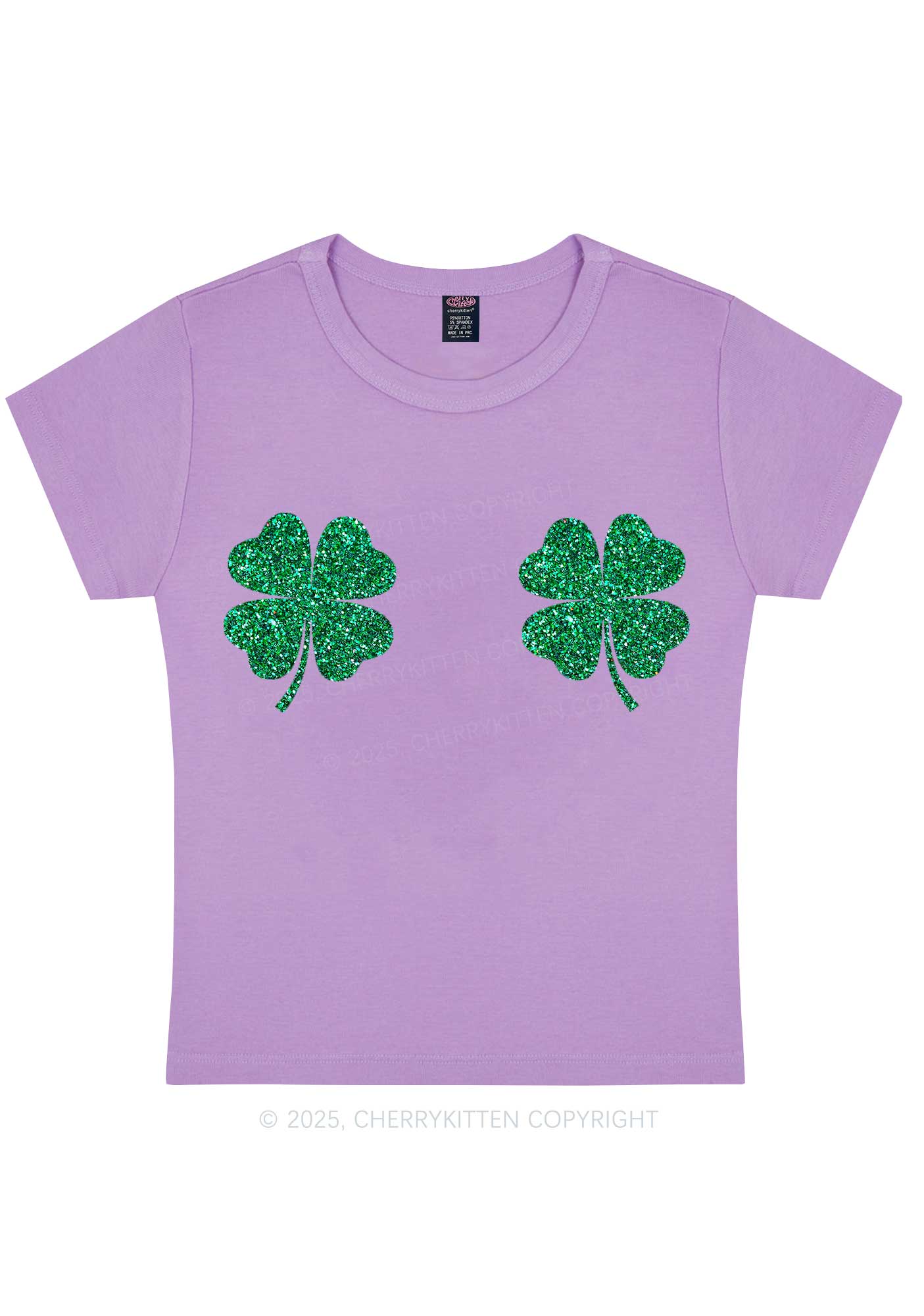 Glitter Four Leaf Clover St Patricks Y2K Baby Tee Cherrykitten - Image 6