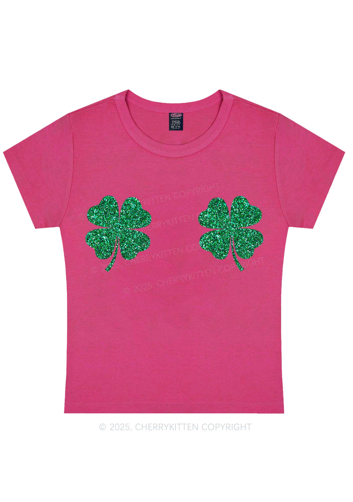 Glitter Four Leaf Clover St Patricks Y2K Baby Tee Cherrykitten - Image 7