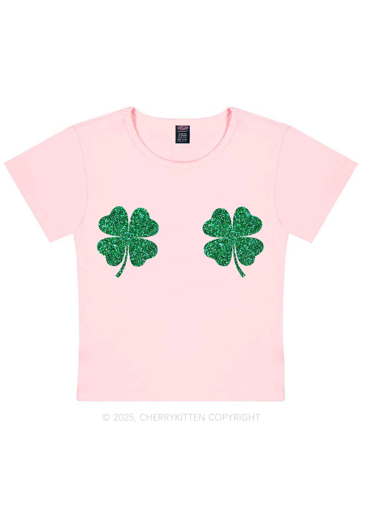 Glitter Four Leaf Clover St Patricks Y2K Baby Tee Cherrykitten - Image 9