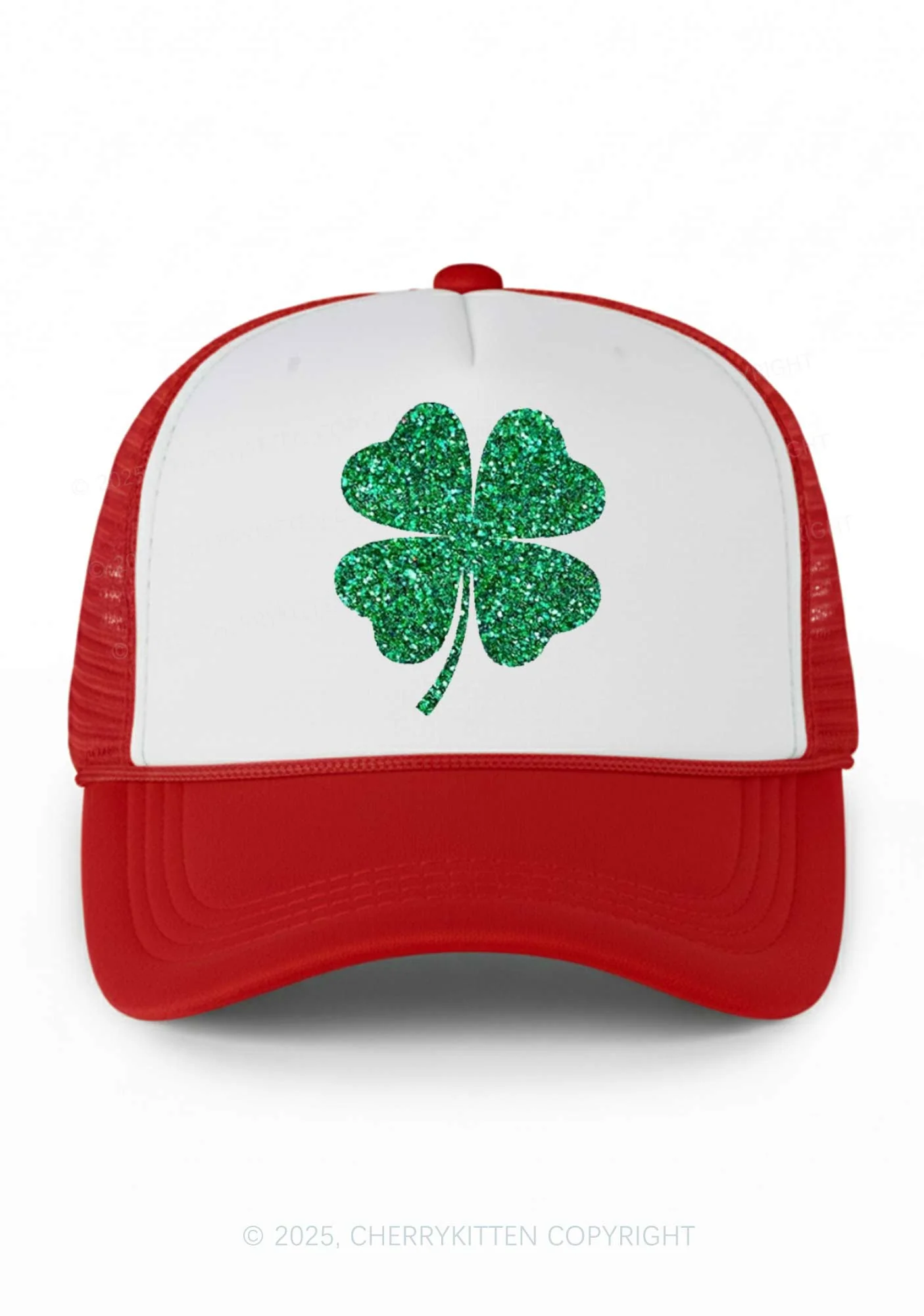 Glitter Four Leaf Clover St Patricks Y2K Colorblock Trucker Hat Cherrykitten - Image 2