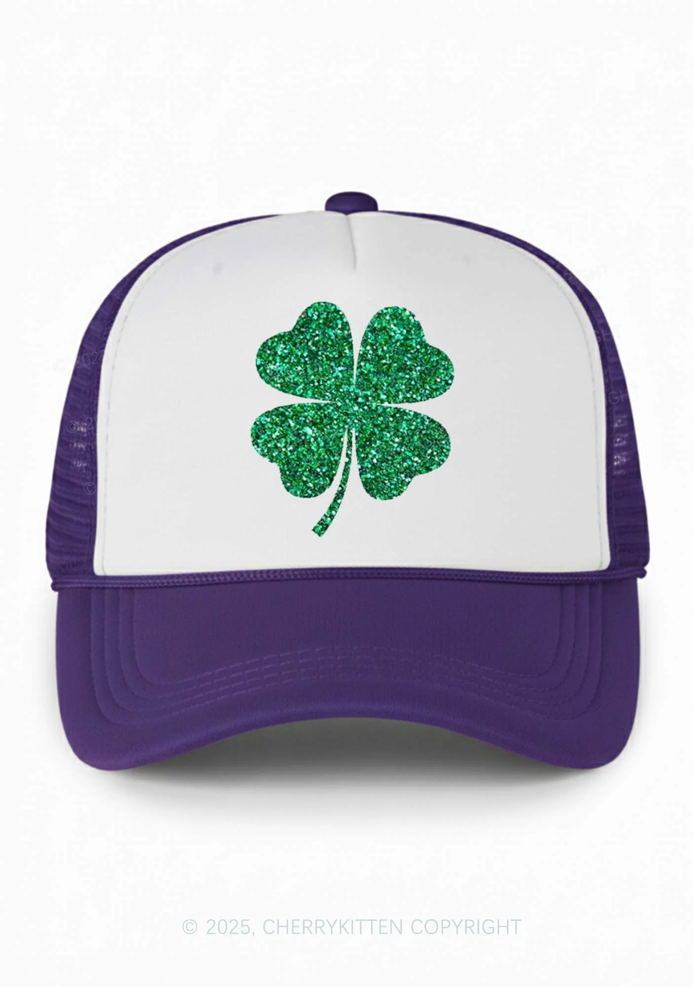 Glitter Four Leaf Clover St Patricks Y2K Colorblock Trucker Hat Cherrykitten - Image 4