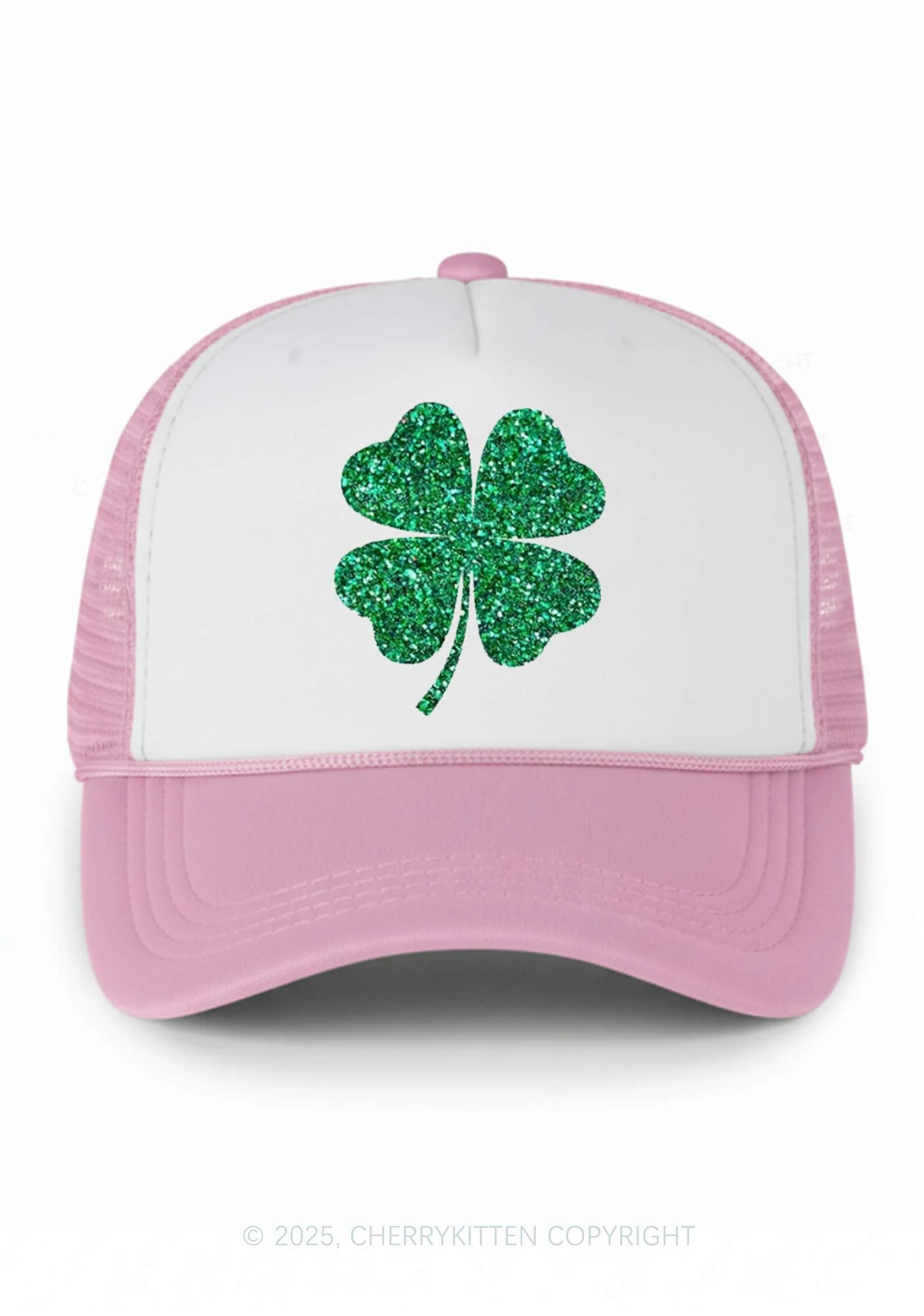 Glitter Four Leaf Clover St Patricks Y2K Colorblock Trucker Hat Cherrykitten - Image 5