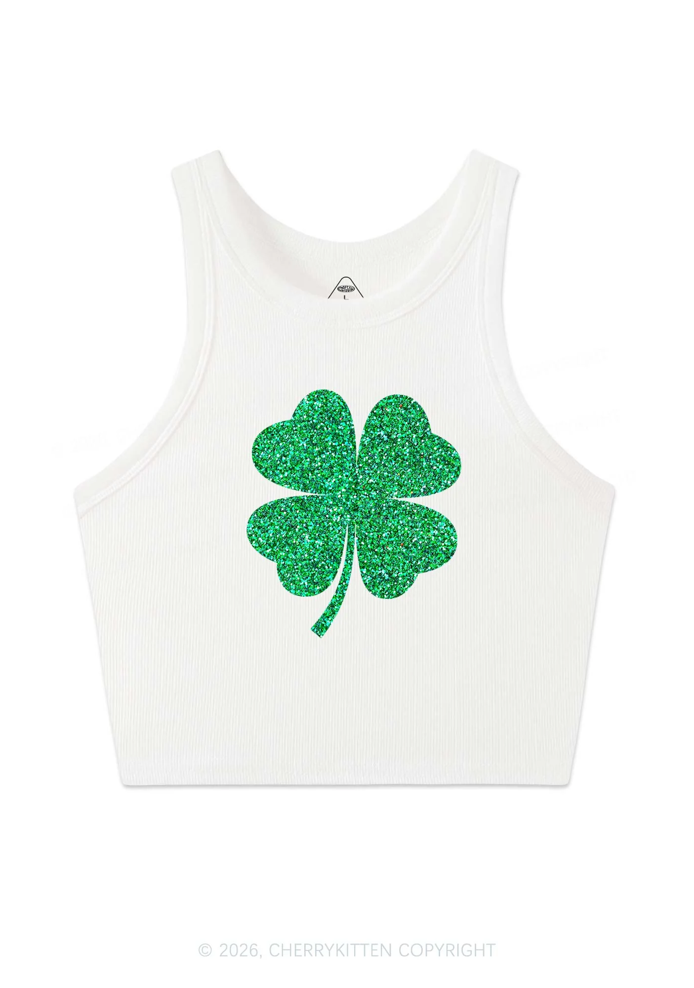 Glitter Four Leaf Clover St Patricks Y2K Crop Tank Top Cherrykitten - Image 4