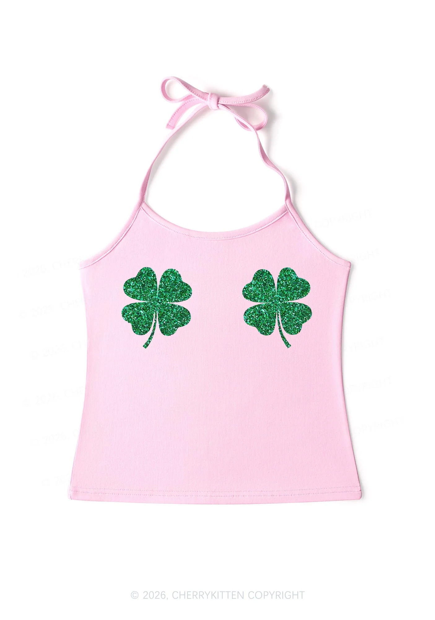 Glitter Four Leaf Clover St Patricks Y2K Halter Neck Cami Cherrykitten - Image 4