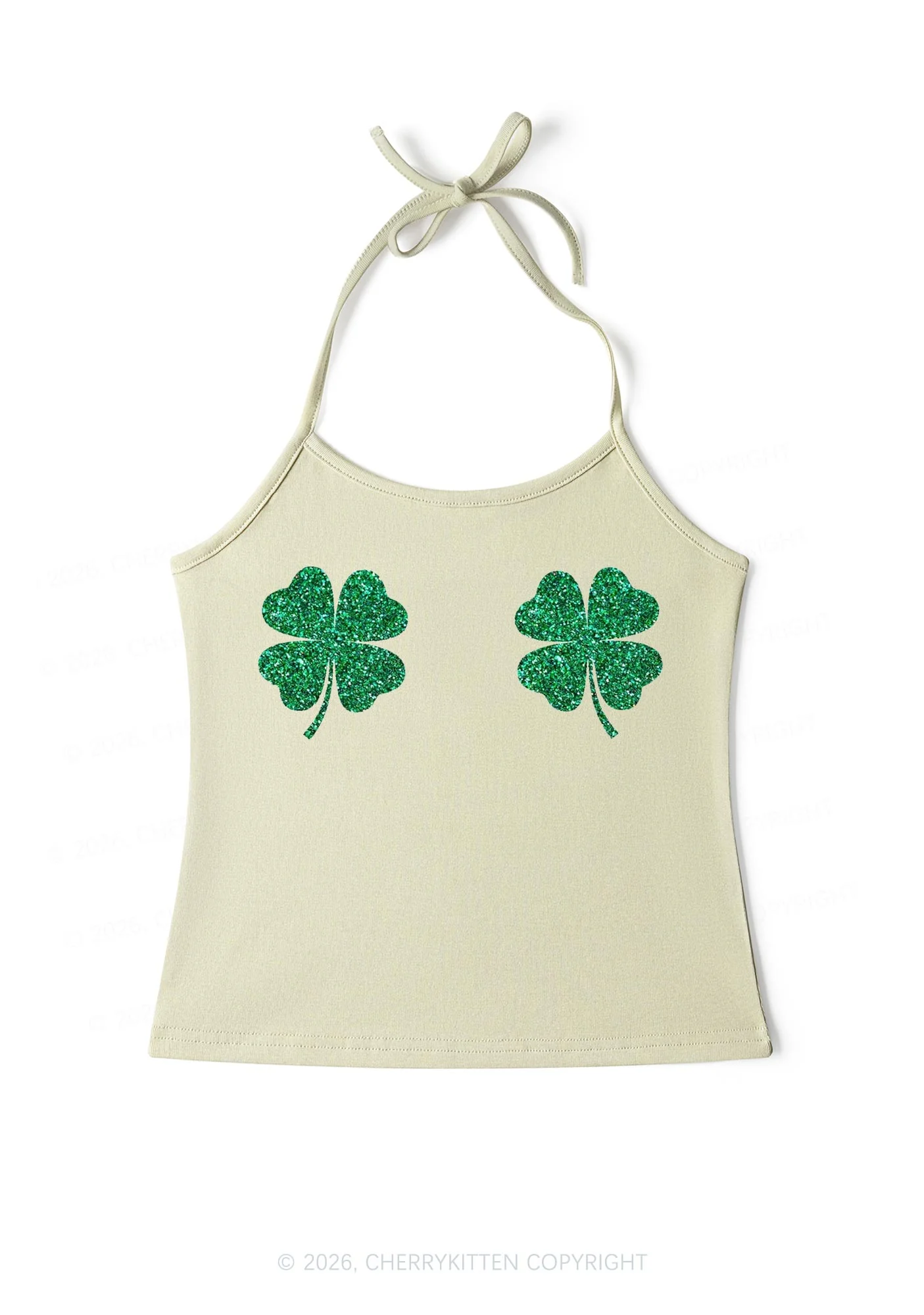 Glitter Four Leaf Clover St Patricks Y2K Halter Neck Cami Cherrykitten - Image 6