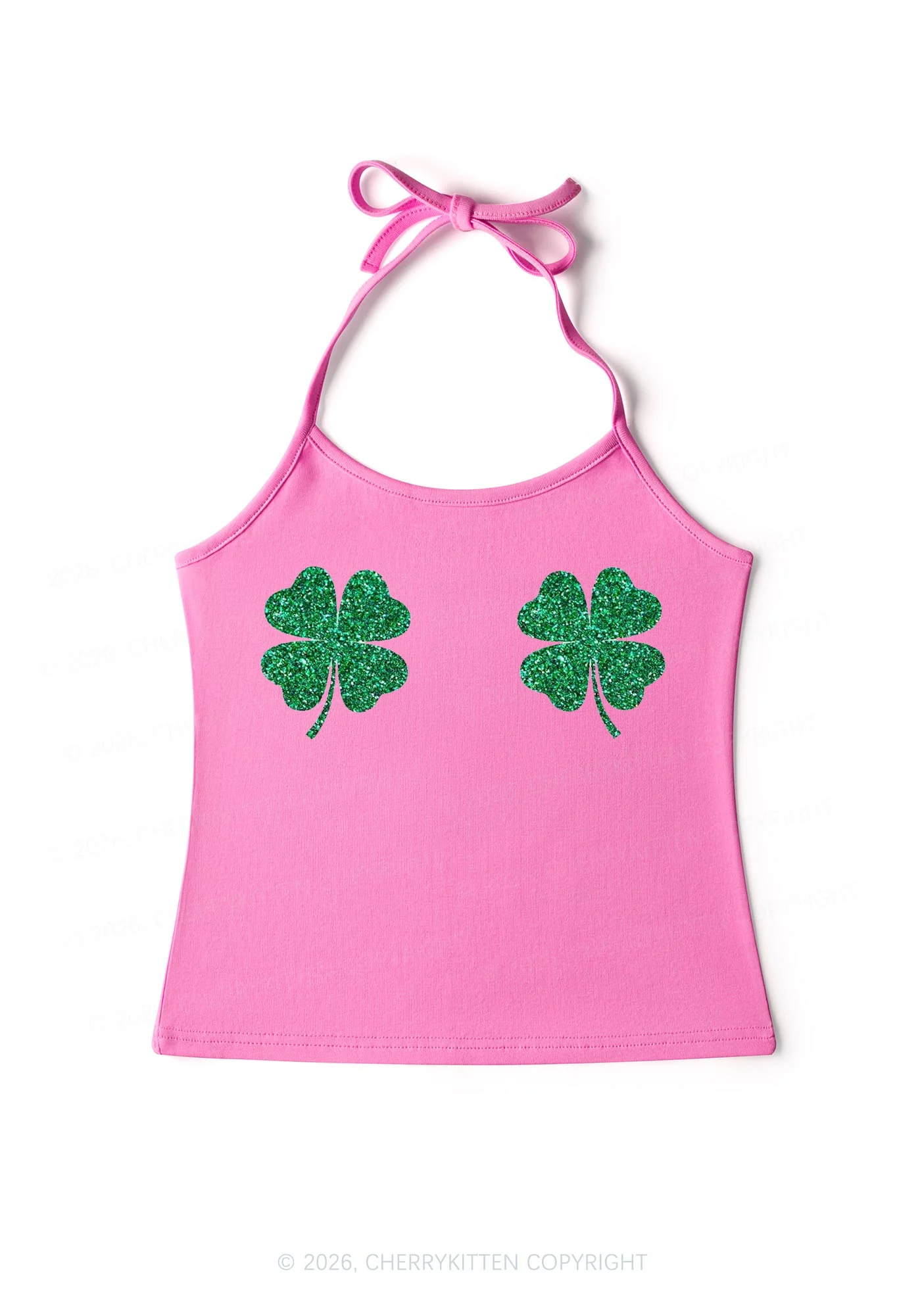 Glitter Four Leaf Clover St Patricks Y2K Halter Neck Cami Cherrykitten - Image 7