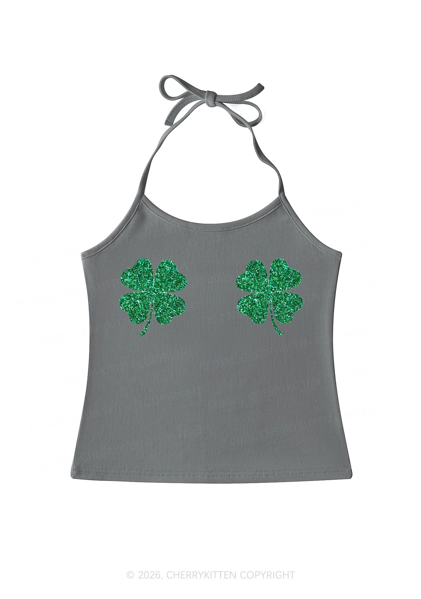 Glitter Four Leaf Clover St Patricks Y2K Halter Neck Cami Cherrykitten - Image 8