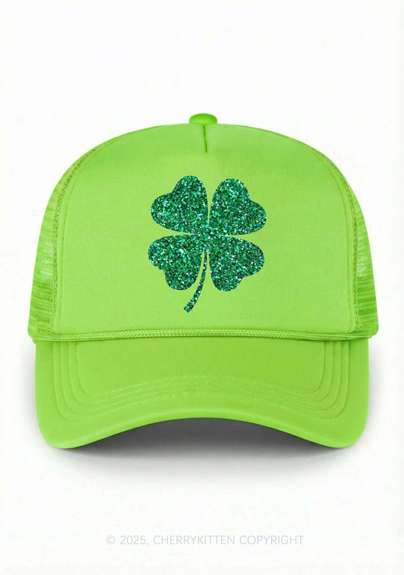 Glitter Four Leaf Clover St Patricks Y2K Trucker Hat Cherrykitten - Image 2