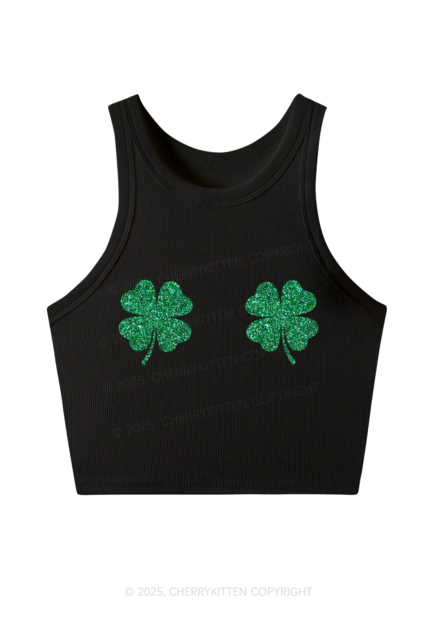 Glitter Four Leaf Clover Y2K Crop Tank Top Cherrykitten - Image 4