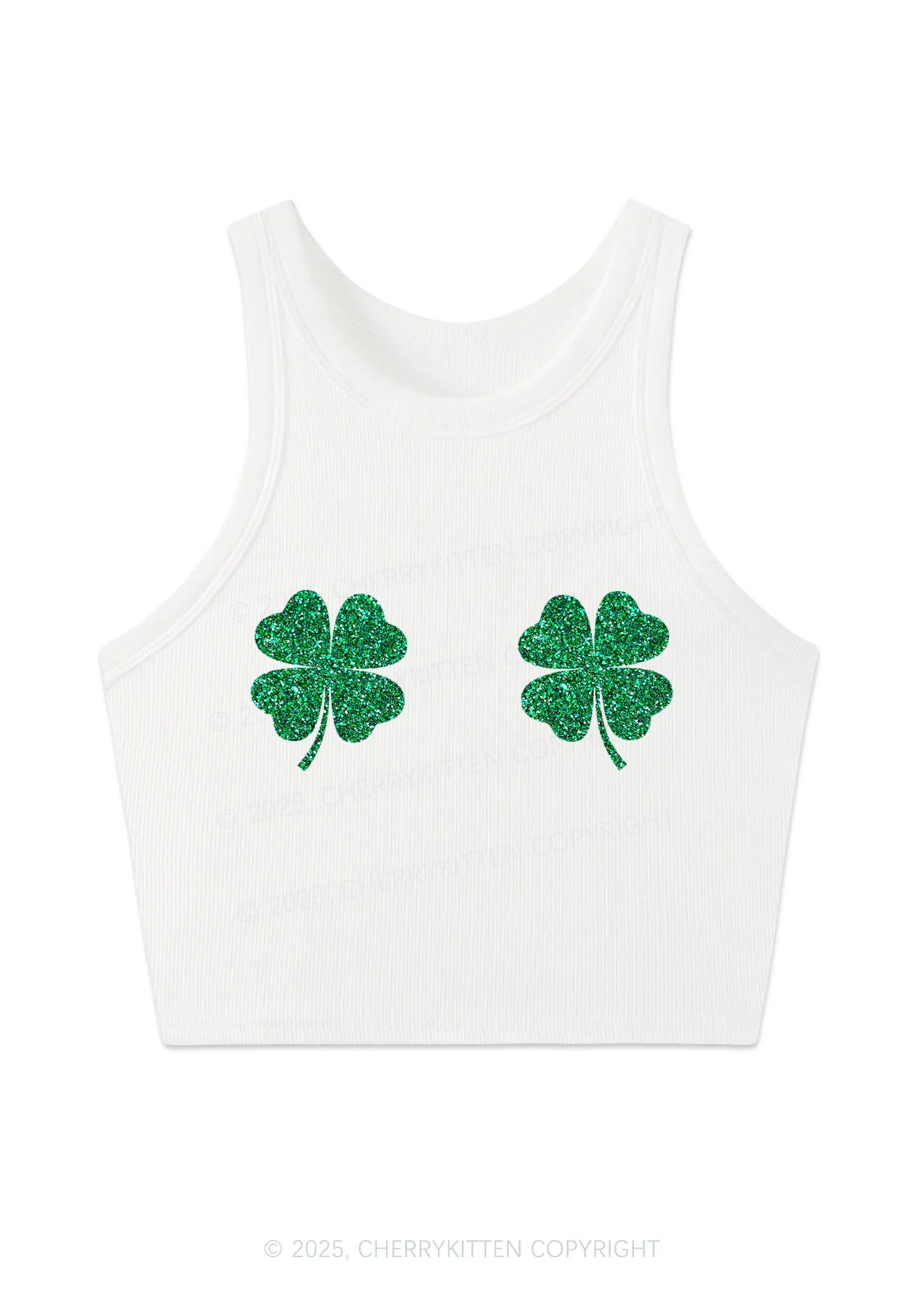 Glitter Four Leaf Clover Y2K Crop Tank Top Cherrykitten - Image 5