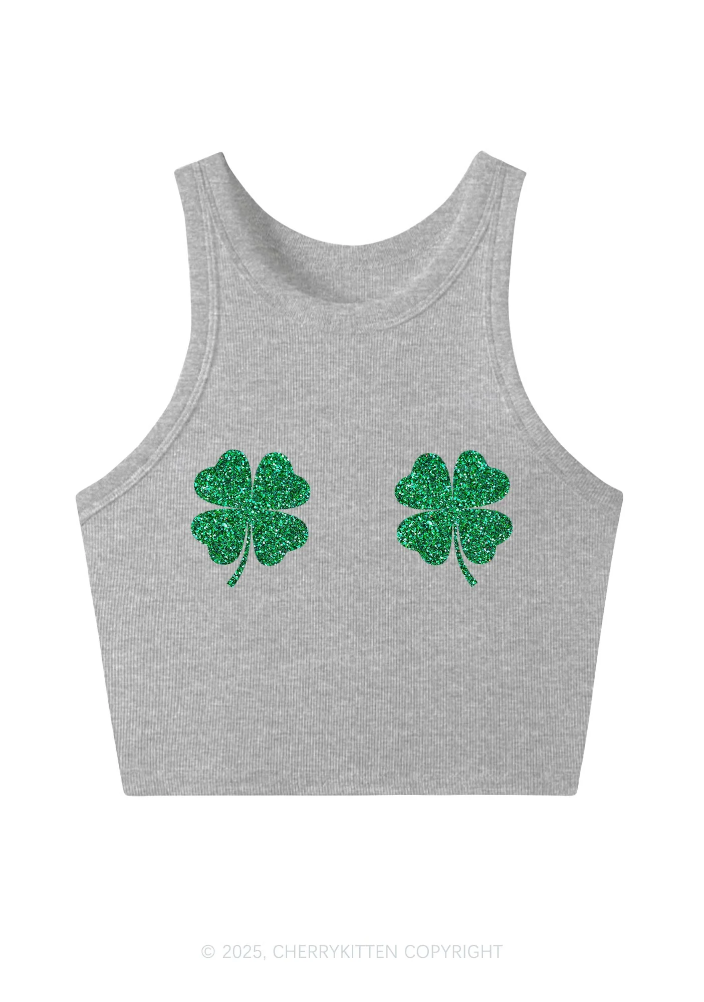 Glitter Four Leaf Clover Y2K Crop Tank Top Cherrykitten - Image 6