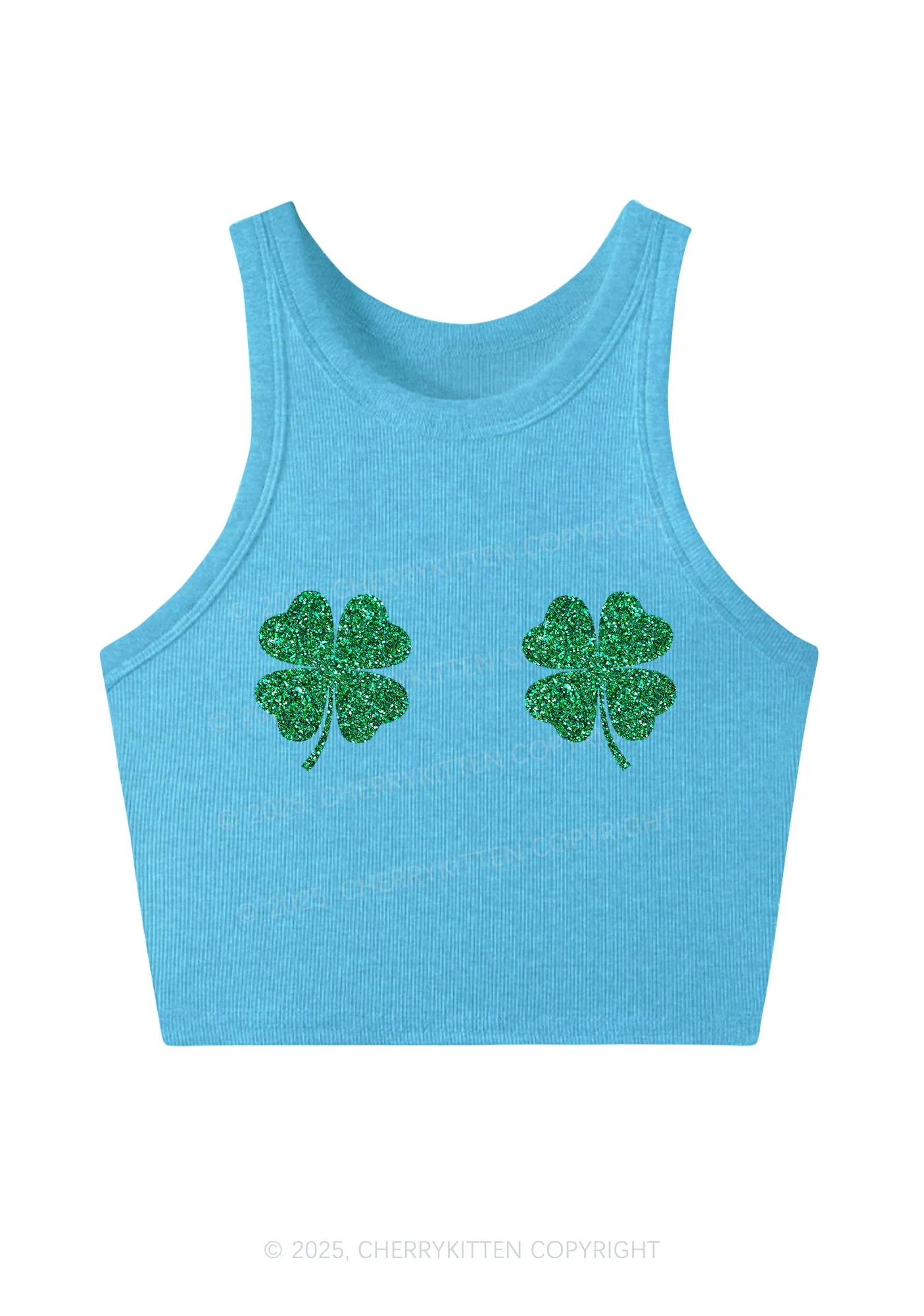 Glitter Four Leaf Clover Y2K Crop Tank Top Cherrykitten - Image 7