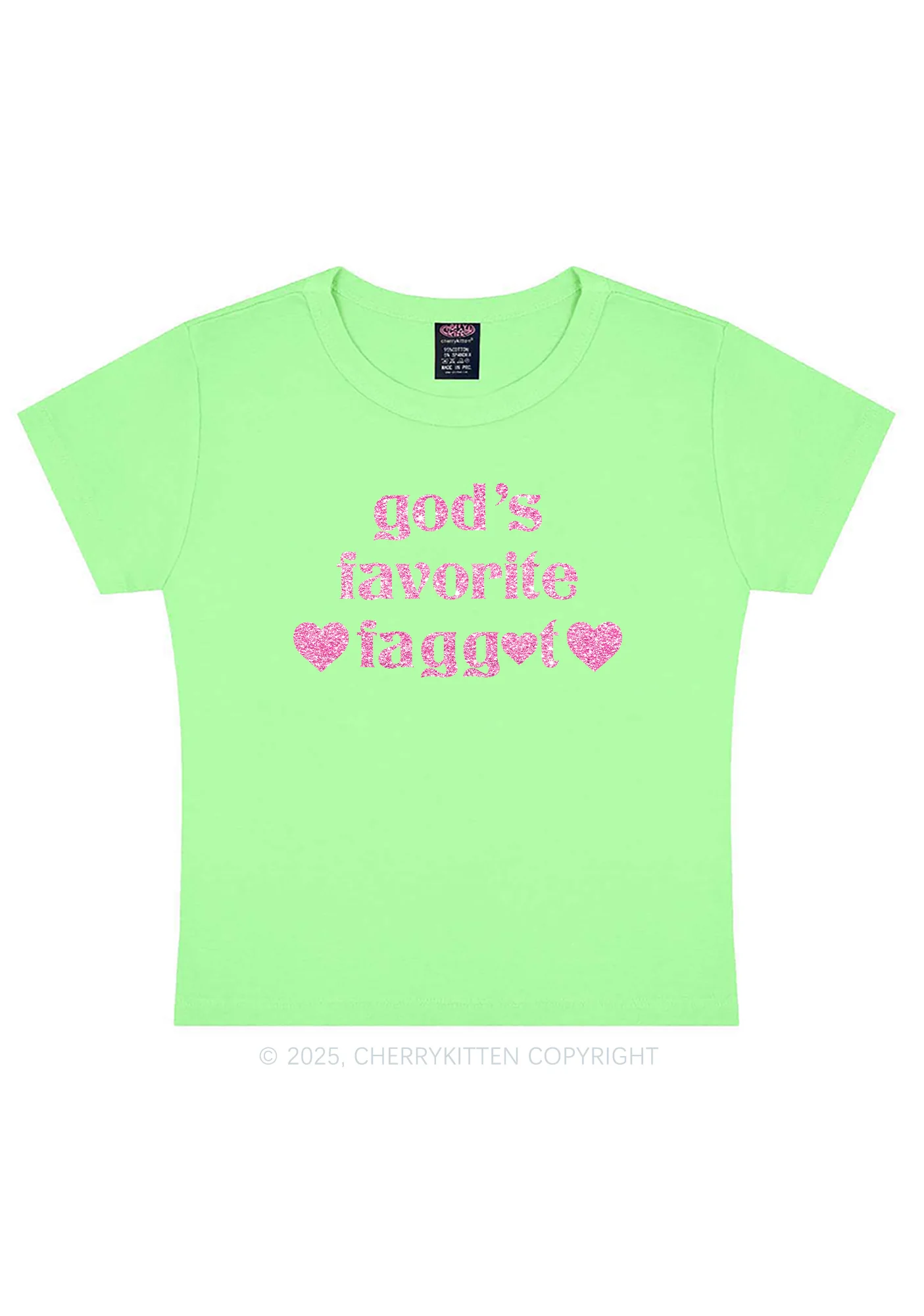 Glitter Gods Favorite Faggot Pride Y2K Baby Tee Cherrykitten - Image 14
