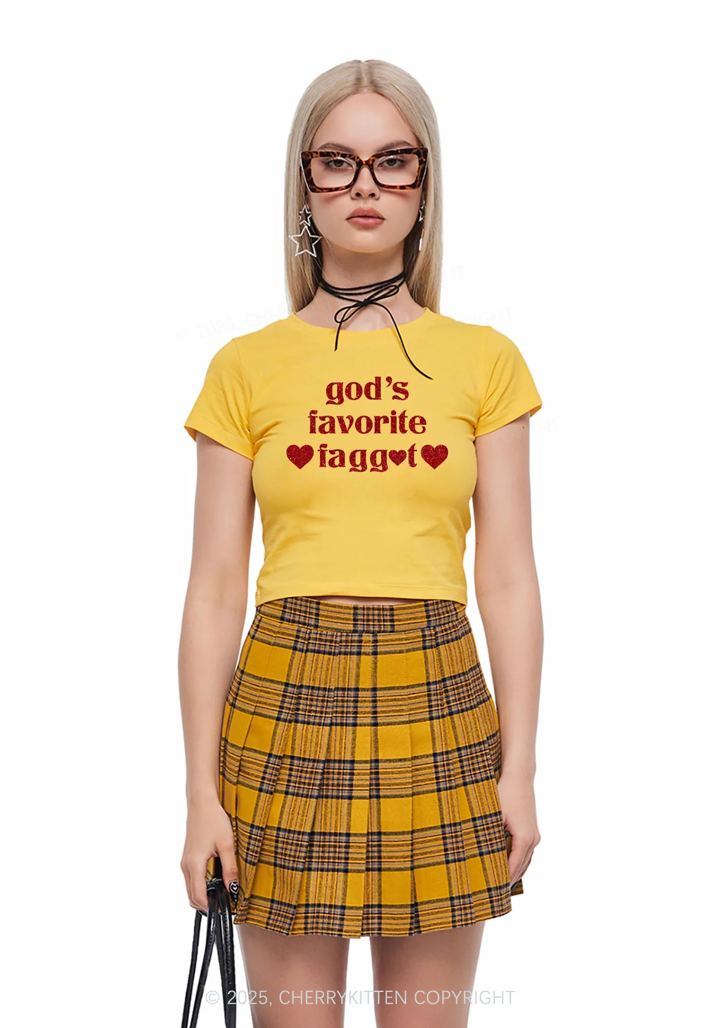 Glitter Gods Favorite Faggot Pride Y2K Baby Tee Cherrykitten - Image 4