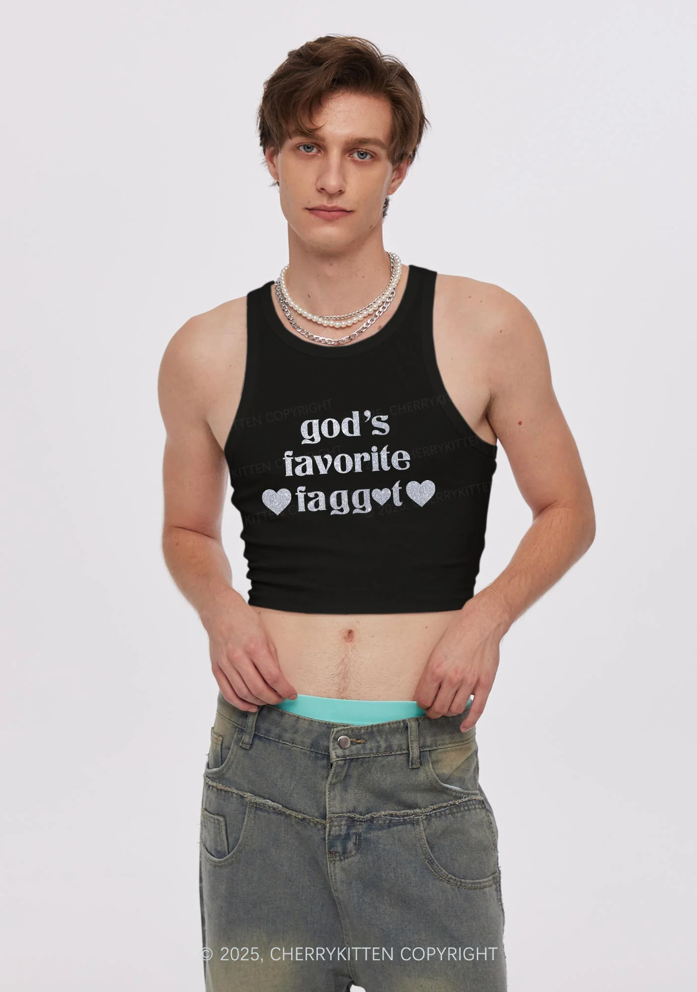 Glitter Gods Favorite Faggot Pride Y2K Crop Tank Top Cherrykitten - Image 3