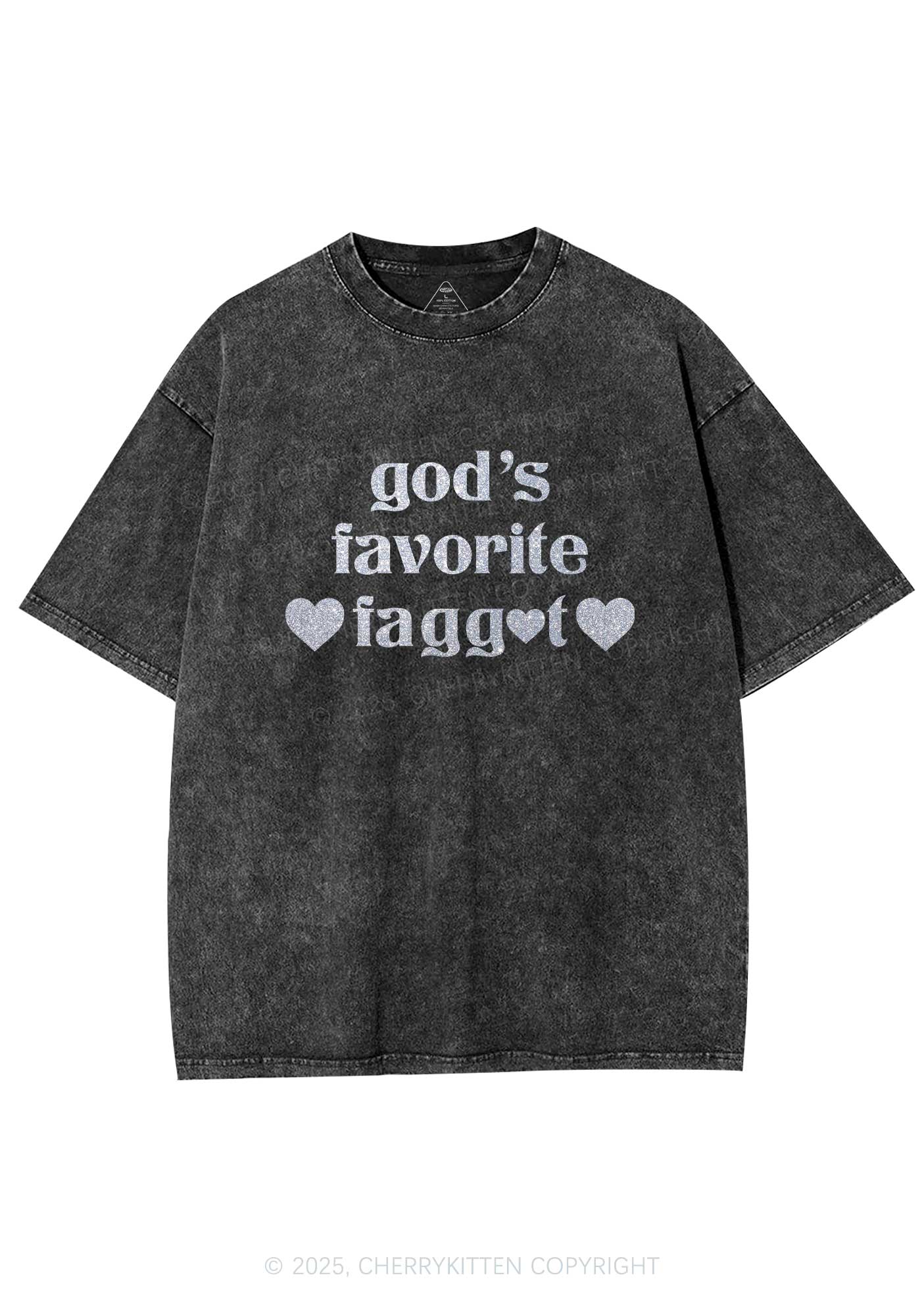 Glitter Gods Favorite Faggot Pride Y2K Shirts Washed Tee Cherrykitten - Image 5