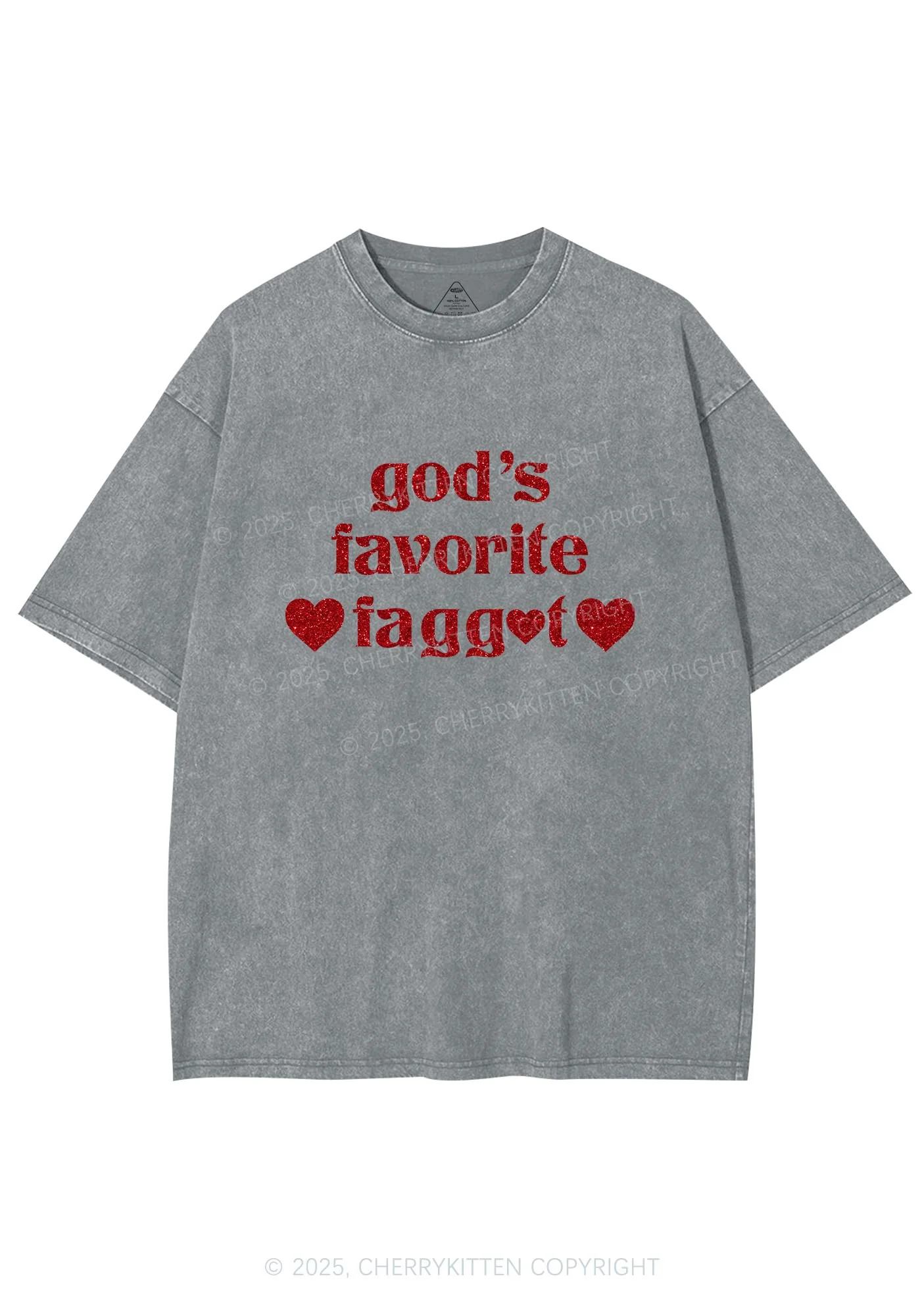 Glitter Gods Favorite Faggot Pride Y2K Shirts Washed Tee Cherrykitten - Image 7
