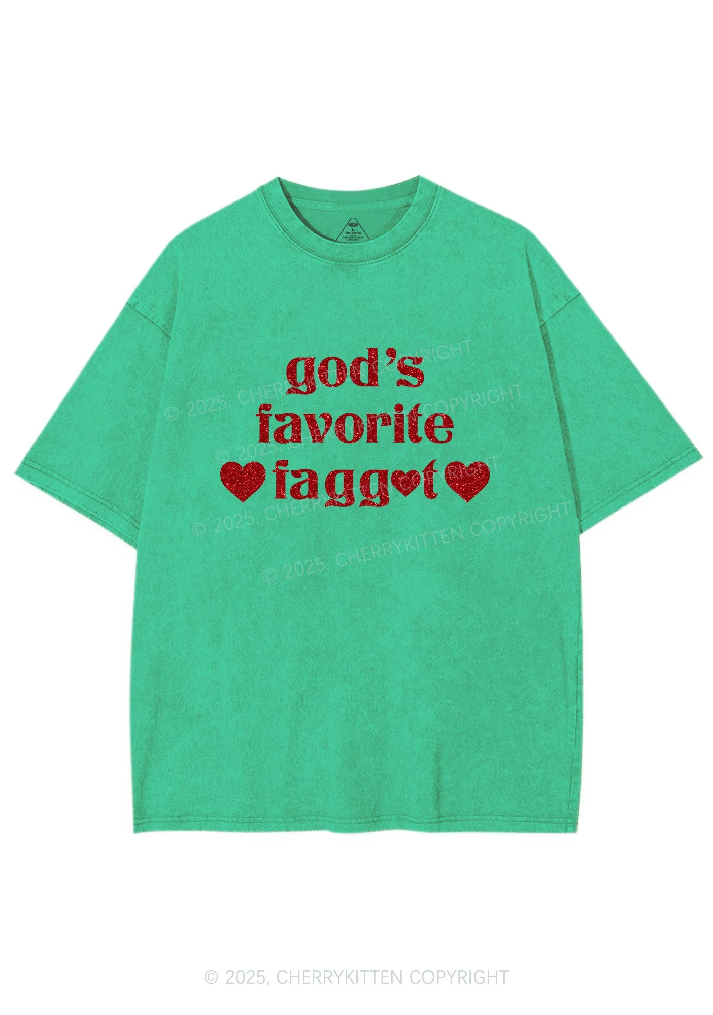 Glitter Gods Favorite Faggot Pride Y2K Shirts Washed Tee Cherrykitten - Image 9