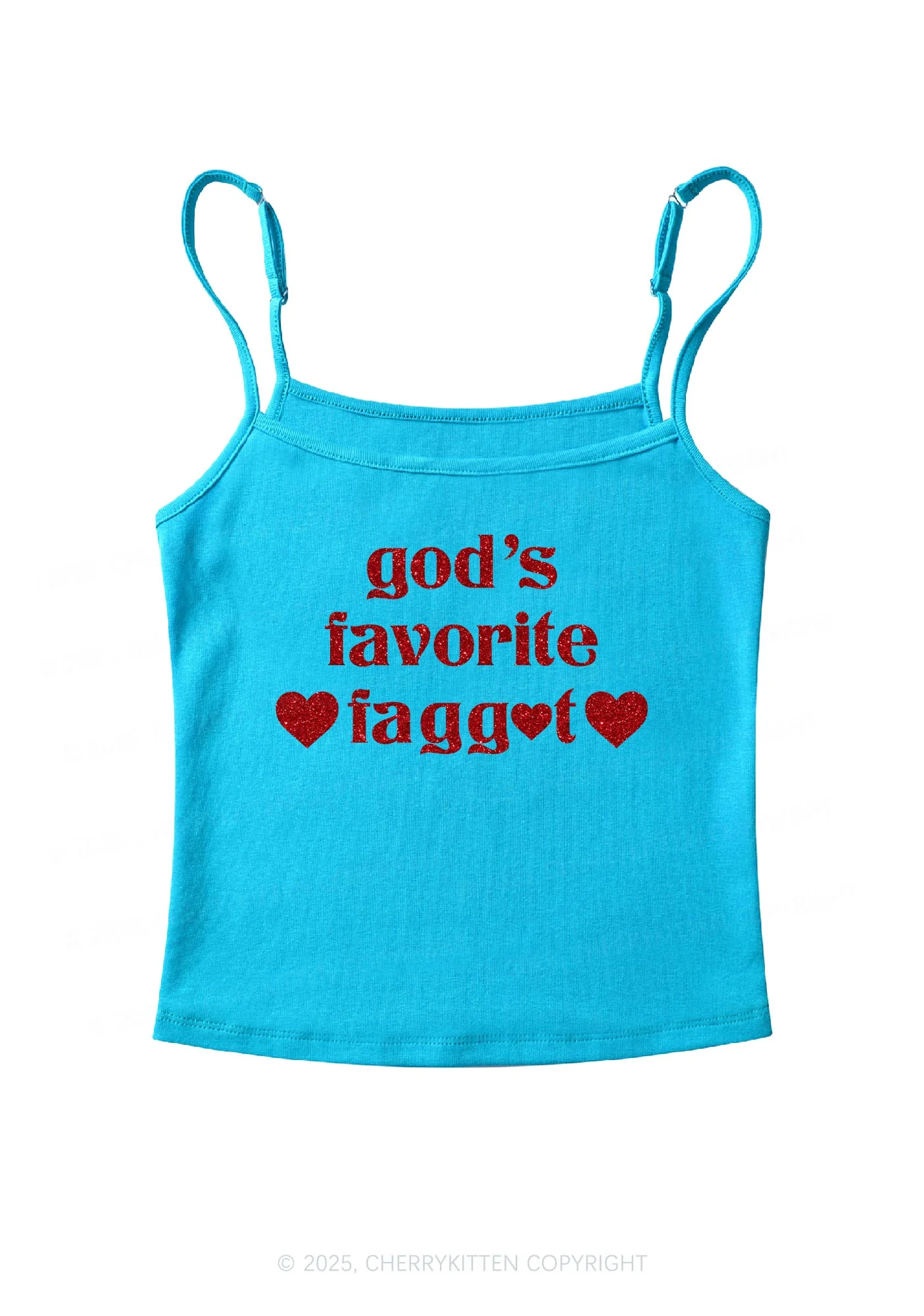 Glitter Gods Favorite Faggot Pride Y2K Spaghetti Strap Cami Cherrykitten - Image 5