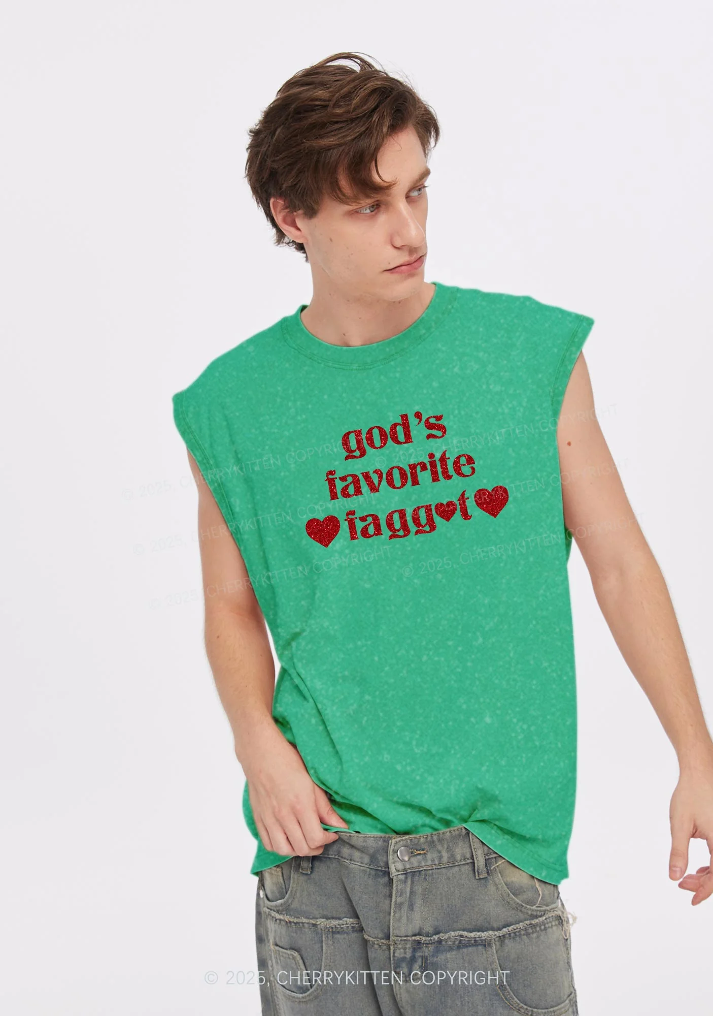 Glitter Gods Favorite Faggot Pride Y2K Washed Muscle Tank Cherrykitten - Image 3