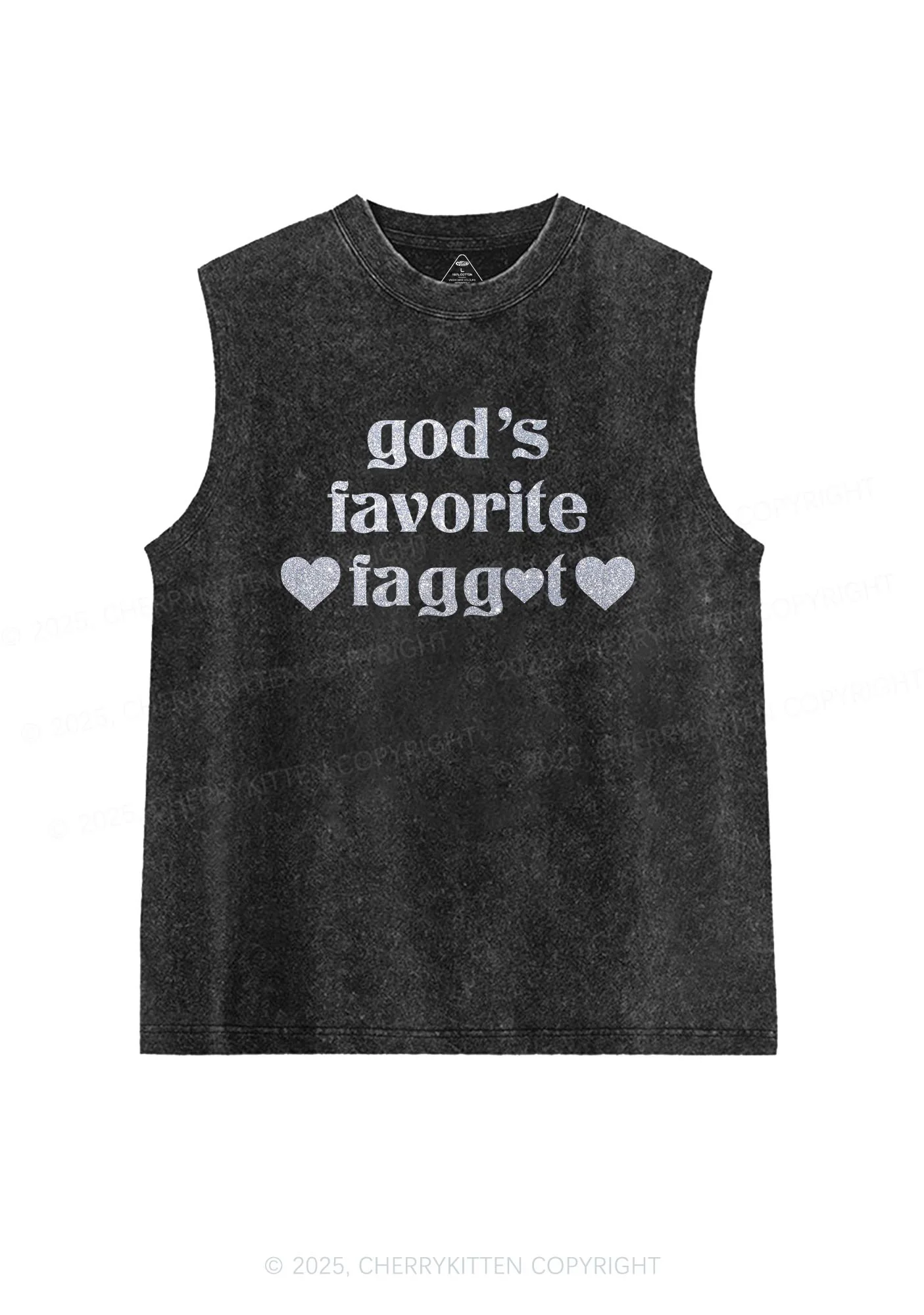 Glitter Gods Favorite Faggot Pride Y2K Washed Muscle Tank Cherrykitten - Image 4