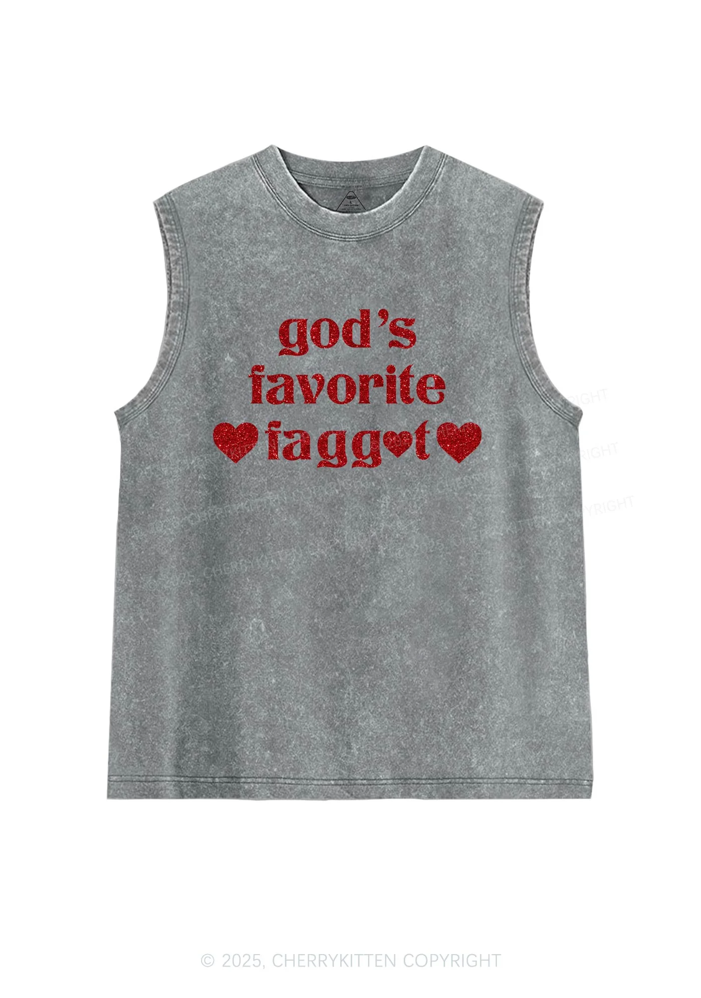 Glitter Gods Favorite Faggot Pride Y2K Washed Muscle Tank Cherrykitten - Image 7