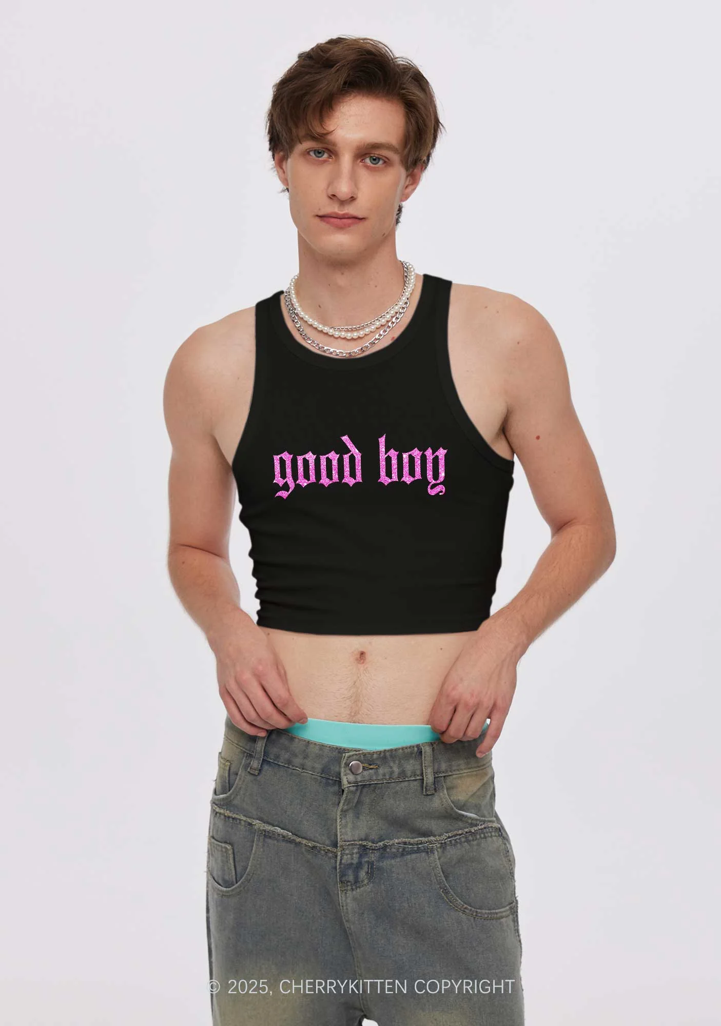 Glitter Good Boy Y2K Crop Tank Top Cherrykitten - Image 3