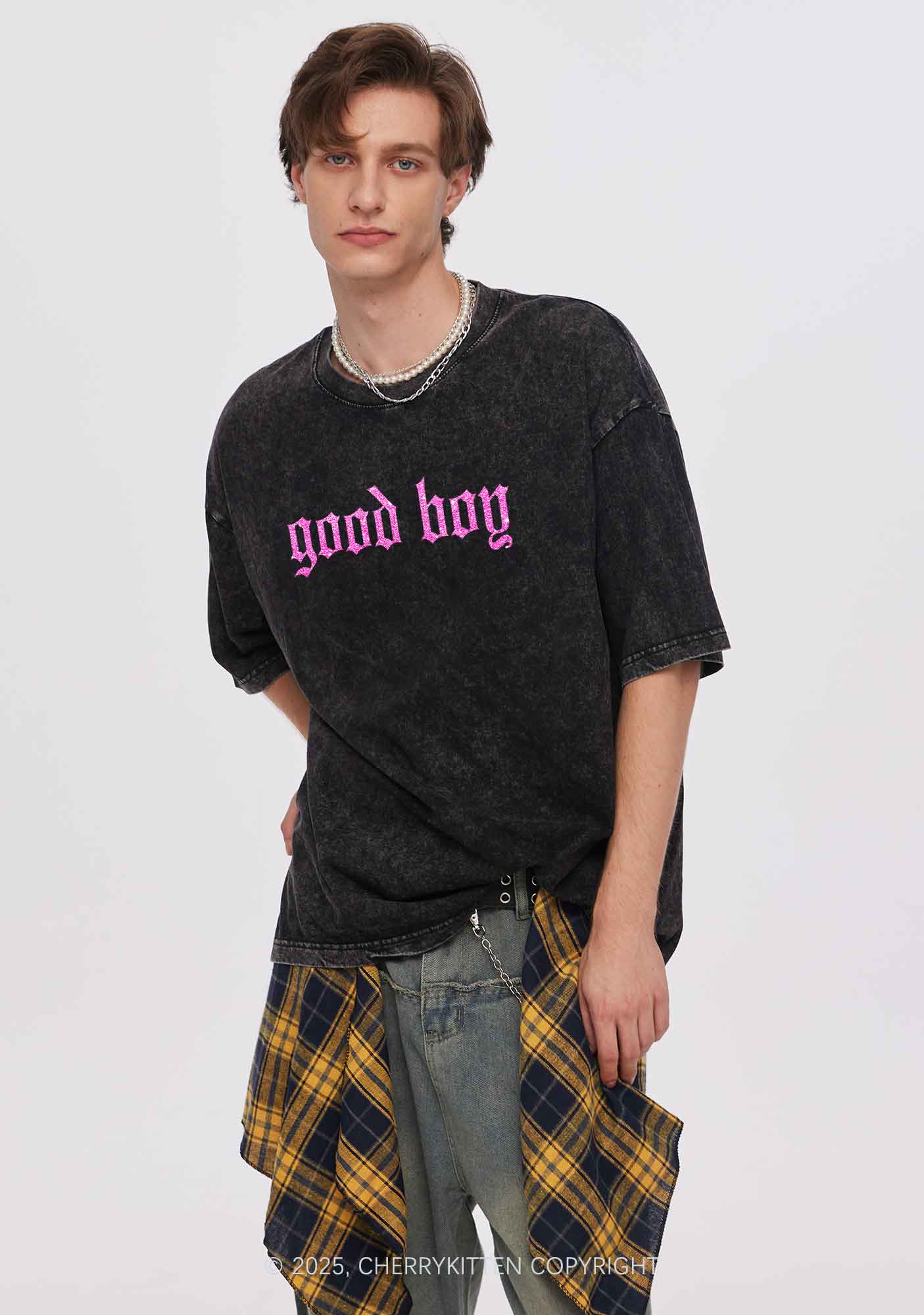 Glitter Good Boy Y2K Shirts Washed Tee Cherrykitten - Image 3