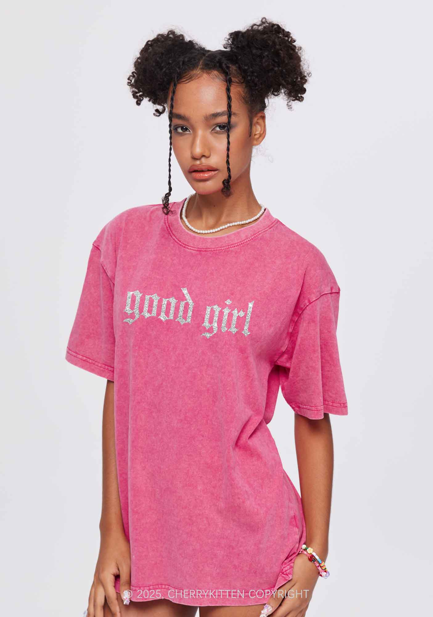 Glitter Good Girl Y2K Shirts Washed Tee Cherrykitten - Image 3