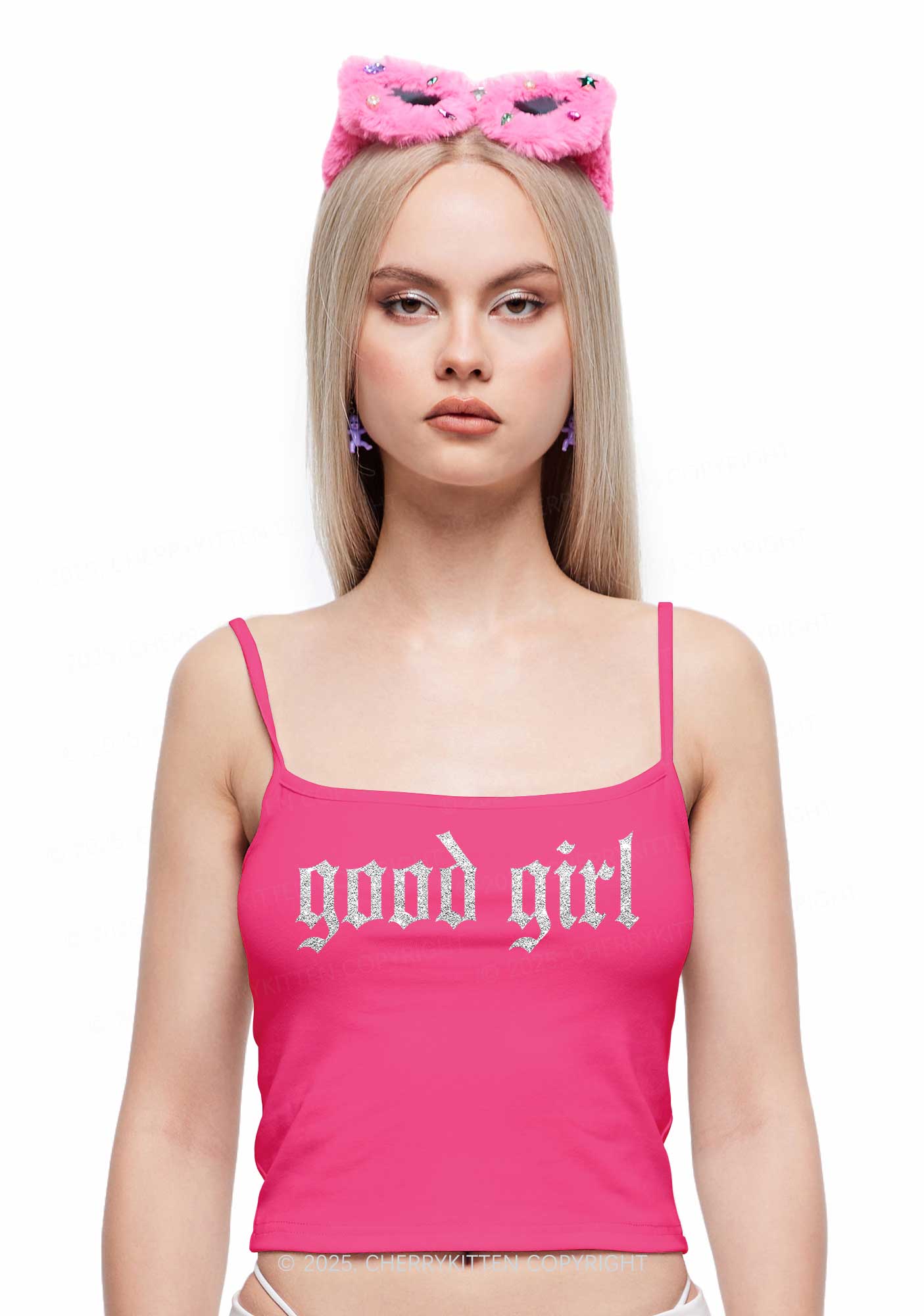 Glitter Good Girl Y2K Spaghetti Strap Cami Cherrykitten - Image 3