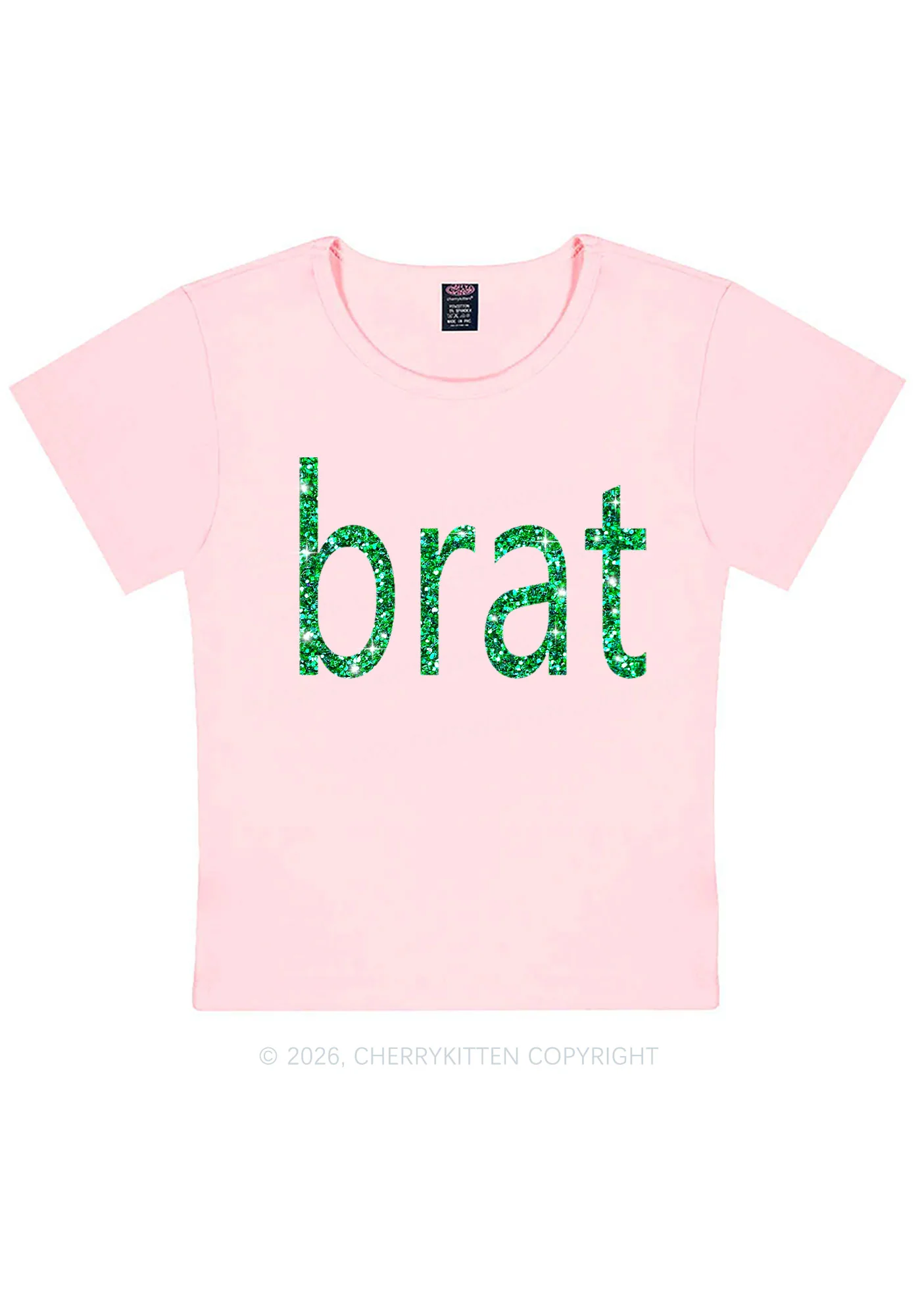 Glitter Green Brat Y2K Baby Tee Cherrykitten - Image 12