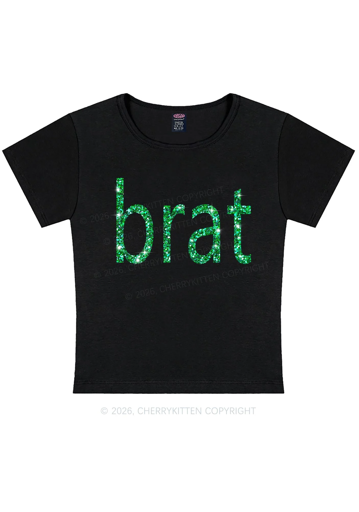 Glitter Green Brat Y2K Baby Tee Cherrykitten - Image 3